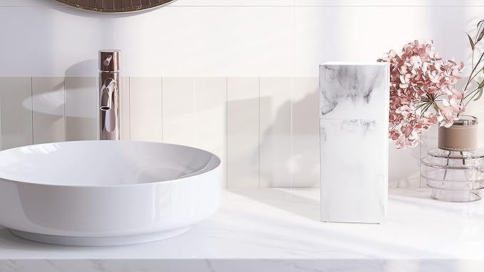 Essentra Home Toothbrush Holder with Lid, Elegant White Marble Bathroom Toothbrush & Toothpaste Organizer – Blanc Collection