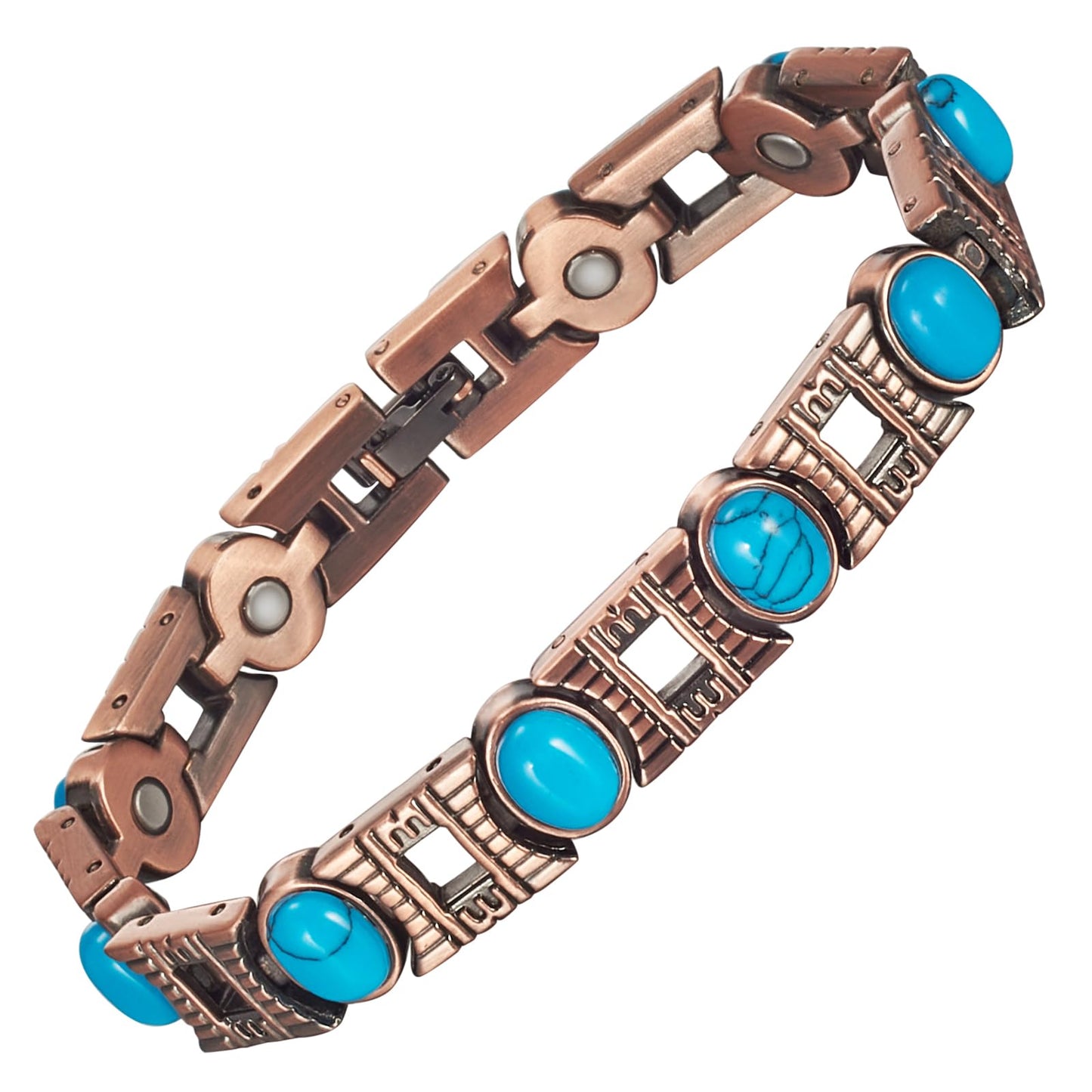 EnerCoppeX Copper Magnetic Bracelet for Women - Turquoize Detox Jewelry with 3500 Gauss Magnet (H)