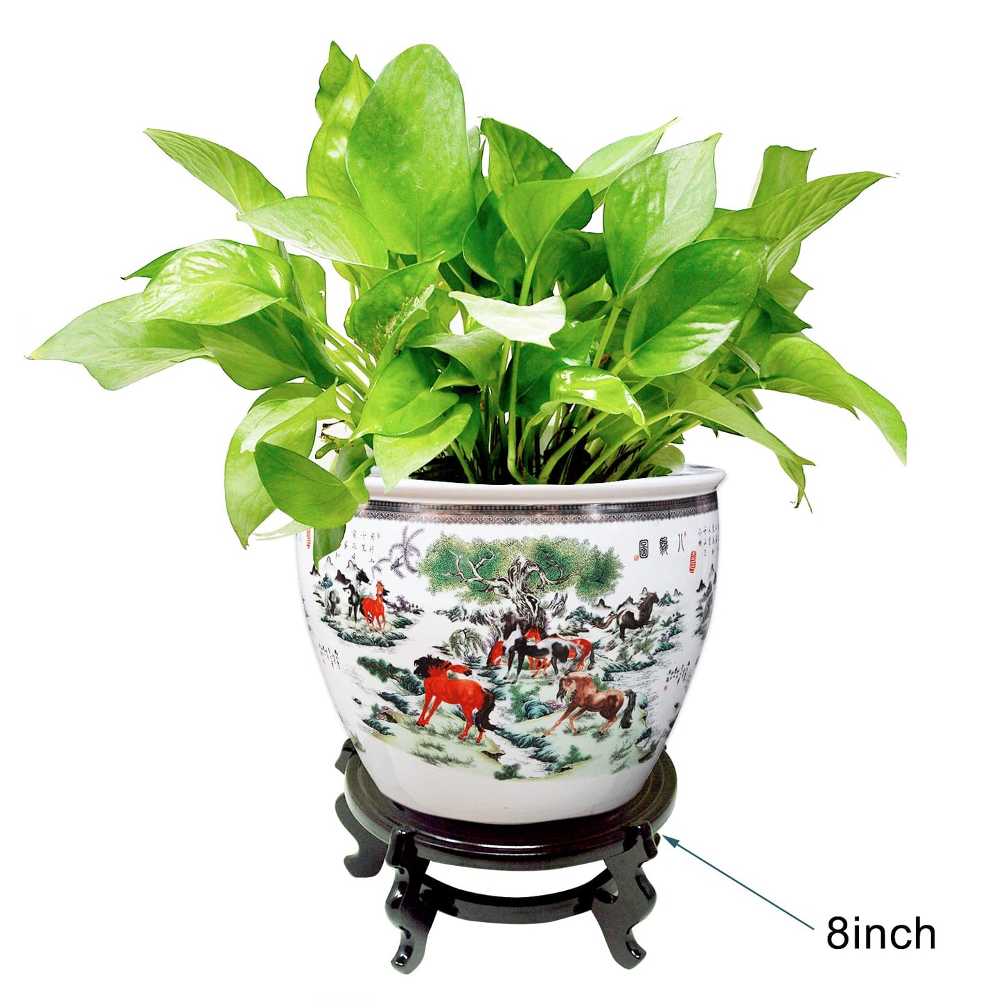 Feng Shui Chinese Wooden Fishbowl Planter Display Stand (12 Inch)