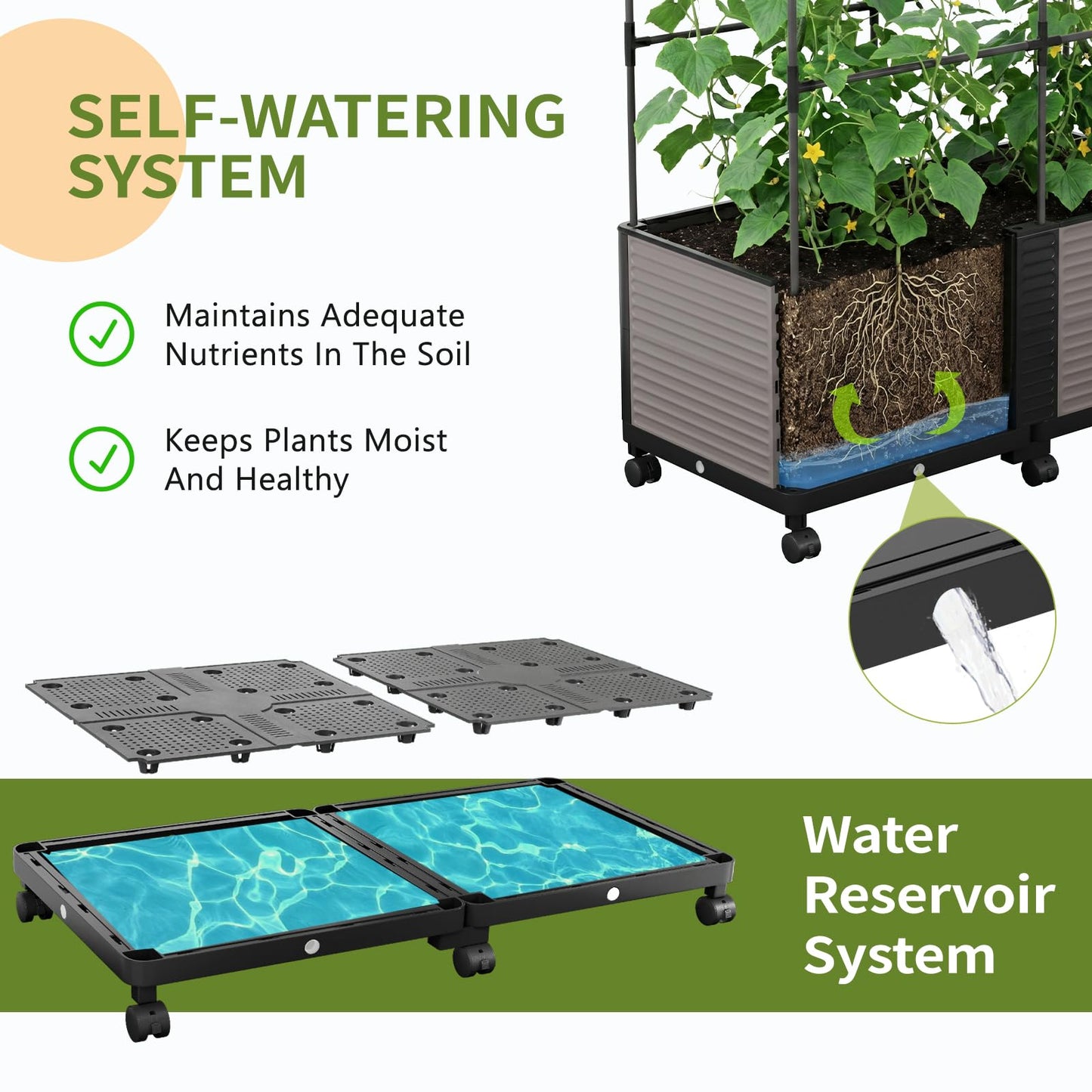 UrGROWA Raised Garden Bed Planter Box with Trellis, 72.8'' Tomato Planters for Climbing Plants Vegetable Vine Flowers Outdoor Patio Tomato Cage, Self Watering Planter with Wheels
