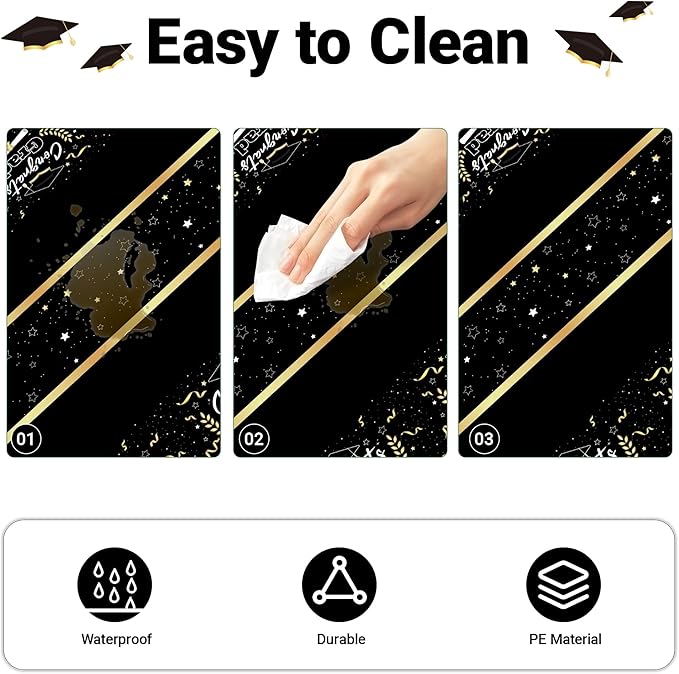 Class of 2026 Black & Gold Graduation Tablecloths, 2 Pack