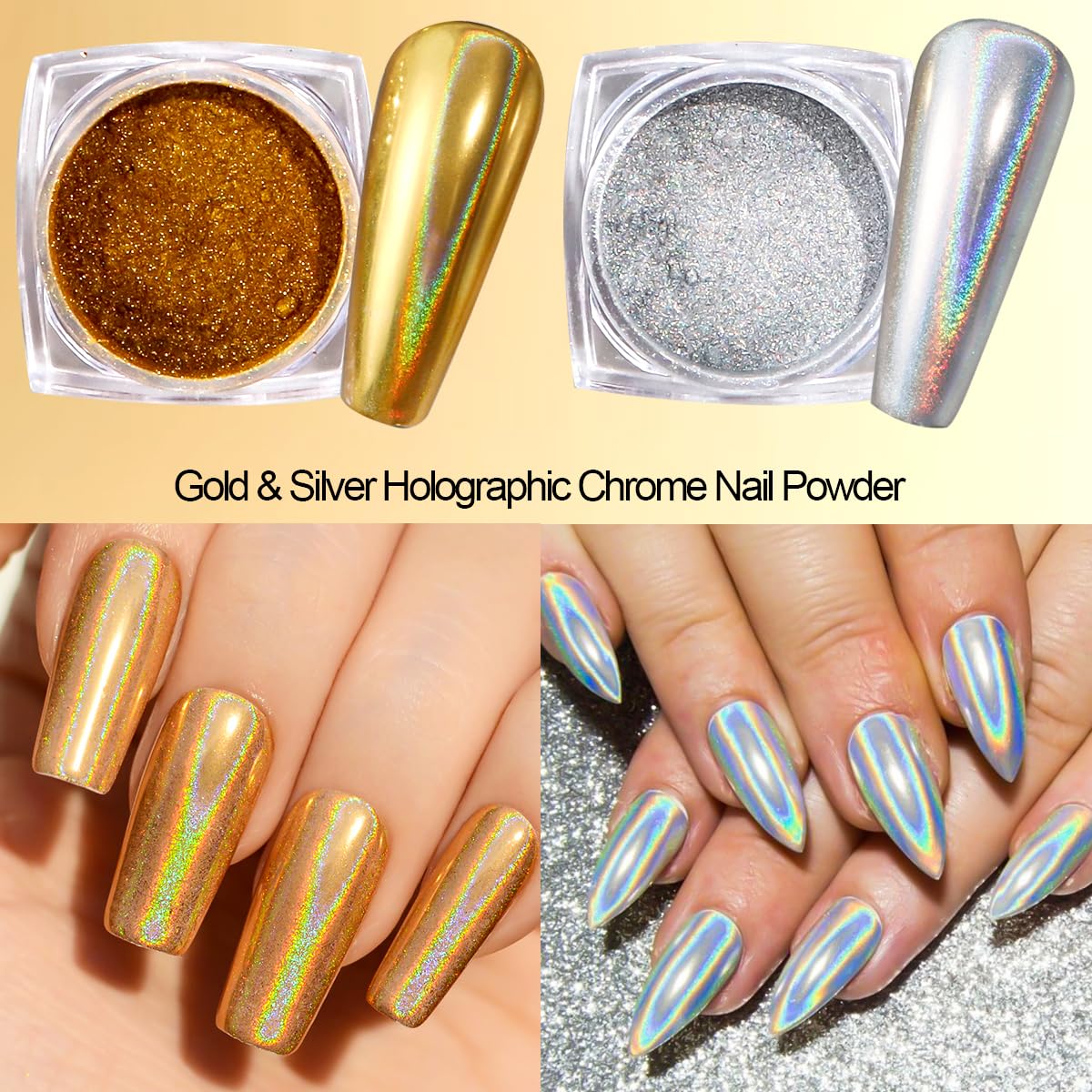 SUTOZMIWE 22 Jars Nail Chrome Powder Set Magic White Pearl Kit Metallic Mirror Effect Gold & Silver Holographic Dip Nail Powder Glitter Nail Chrome Pigment for Manicure Decoration