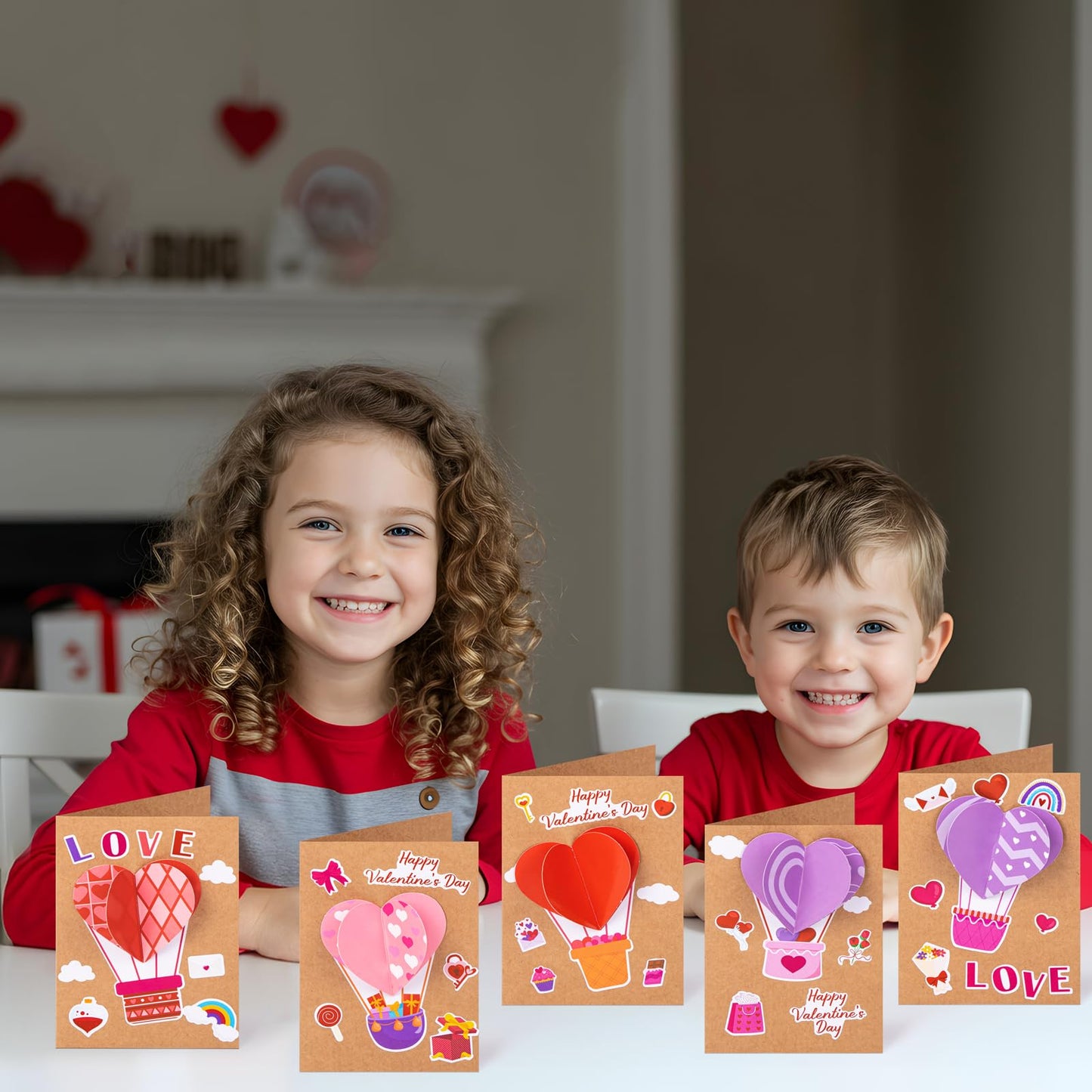 80UncleKimby 28Sets Valentines Day Crafts Card Making Kit DIY 3D Heart Cards with Envelopes Conversation Hearts Arts Craft Classroom Exchange Party Favors Bulk Supplies