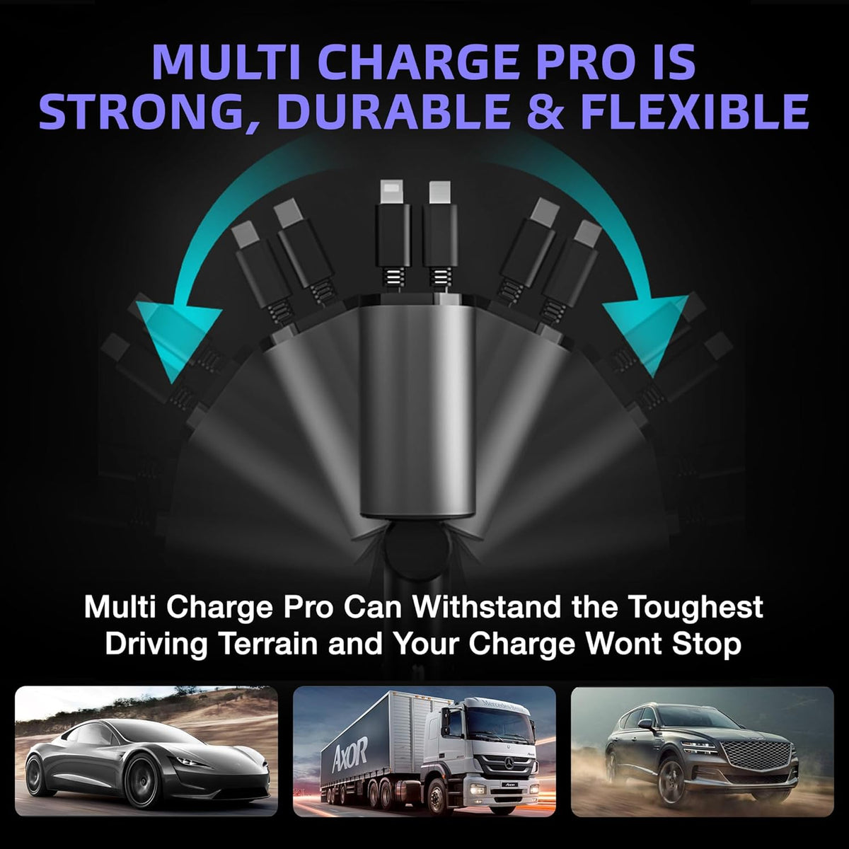 Multi Charge Pro iPhone Car Charger Fast Charging Retractable Car Charger USB C Auto Adapter, Powerful 120W 4-Port USB-C & USB-A and Lightning iPhone, Samsung, Tablets...