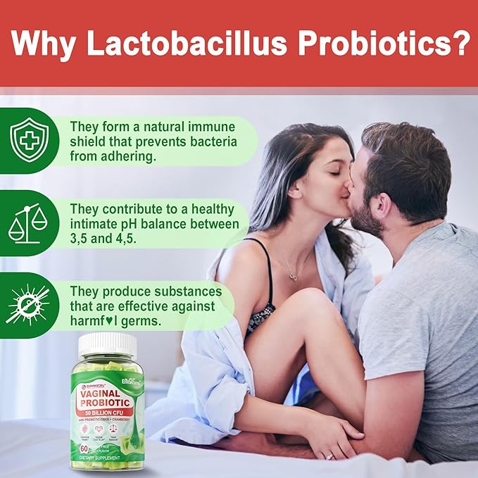 Vegan Vaginal Probiotics for Women Gummies - pH, Odor, Feminine Balance, Yeast, Urinary Tract - 50 Billion CFU Lactobacillus Reuteri, Cranberry, Prebiotics Fiber - Delayed Release - Sugar Free, 60 Cts