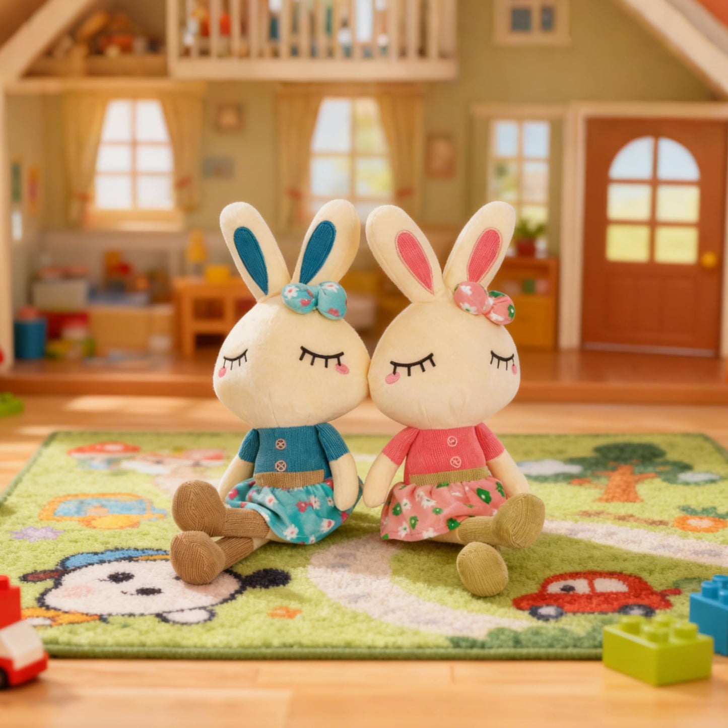 Set of 2 Easter Bunny Plush for Kids, 18.3" Easter Stuffed Animal, Big Rabbit Toys Cute Birthday Gifts for Boy Girl, Pink & Blue