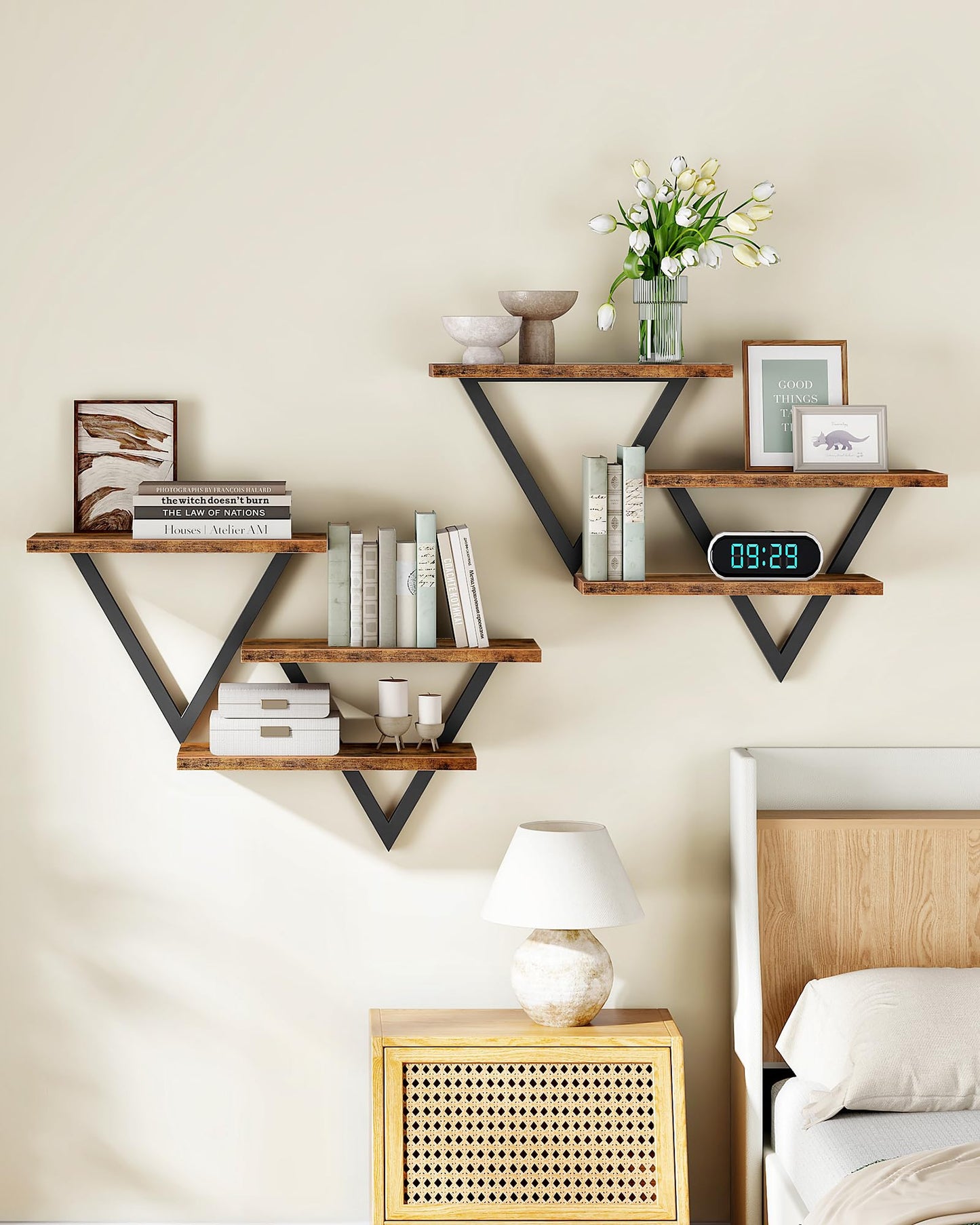 CHOEZON Floating Shelves for Wall, Wall Mounted Shelf Set of 2, DIY Hanging Shelf for Wall Decor, for Living Room Bedroom Bathroom Kitchen, Rustic Brown TBJ11BF