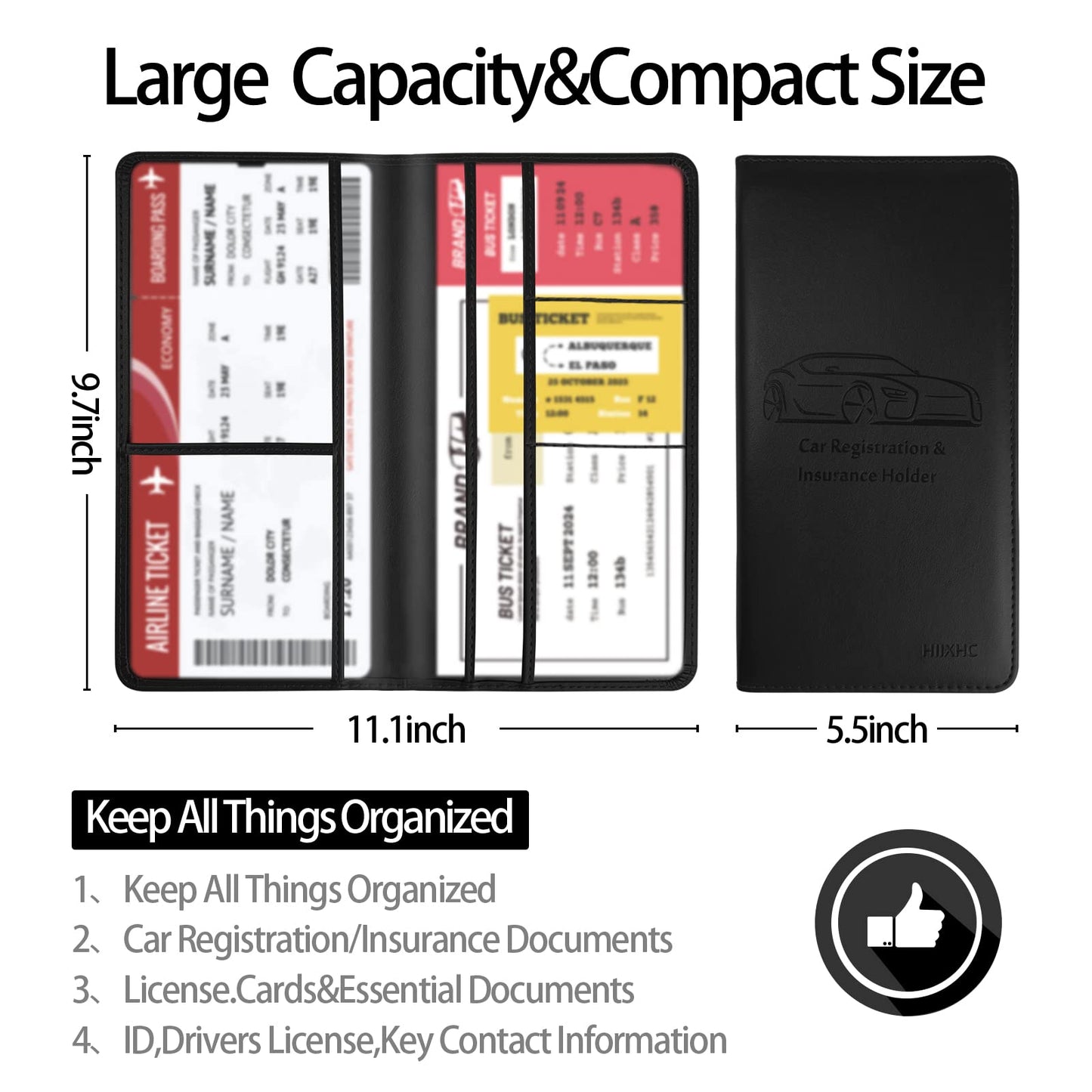 Car Registration and Insurance Card Holder - Leather Vehicle Glove Box Automobile Documents Paperwork Wallet Case Organizer for ID, Driver's License, Key Contact Information Cards