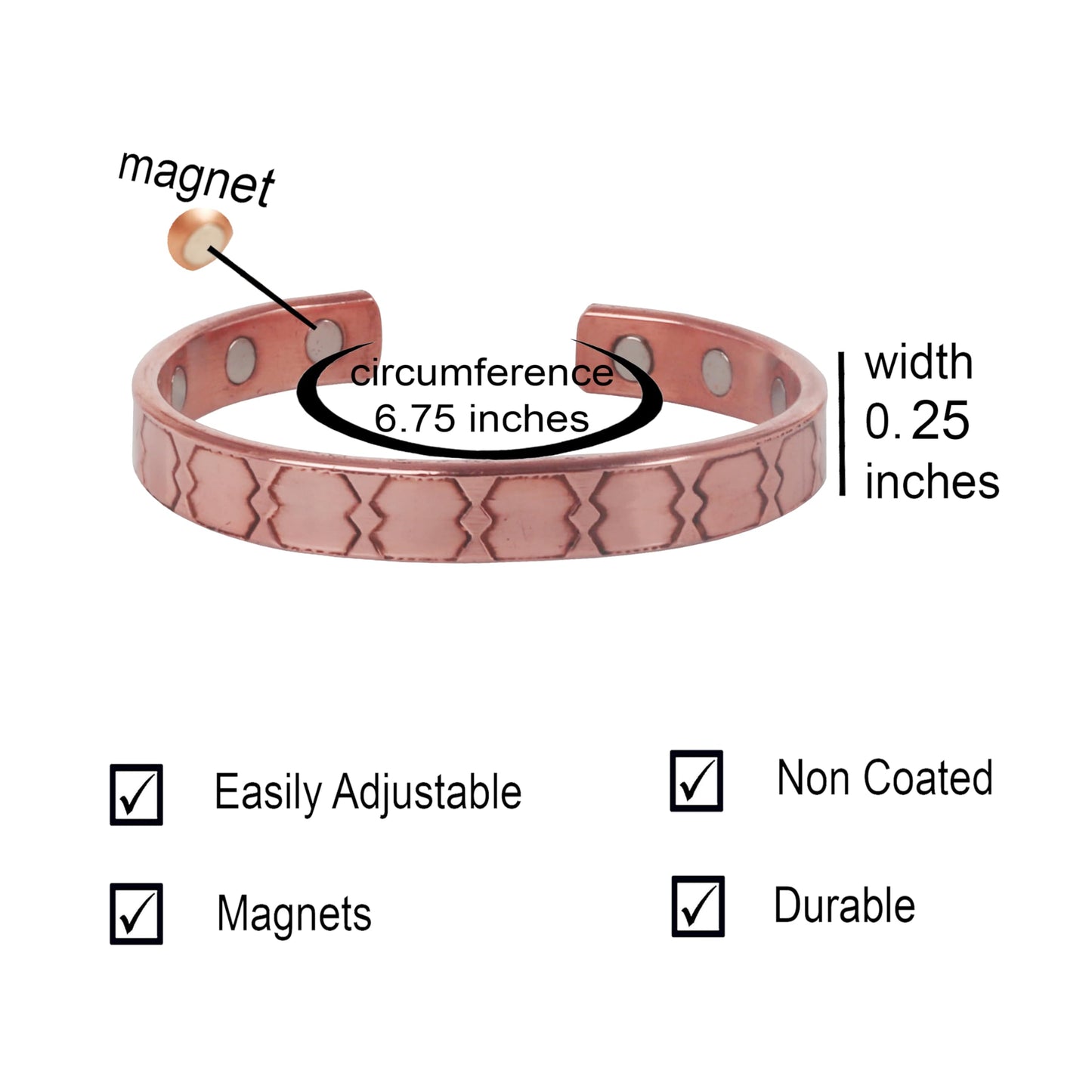 Touchstone Handcrafted My Skilled Artisans Geometric Hand Forged With Solid High Gauge Pure Copper Magnetic Bracelet In Natural Tone For Women And Men.