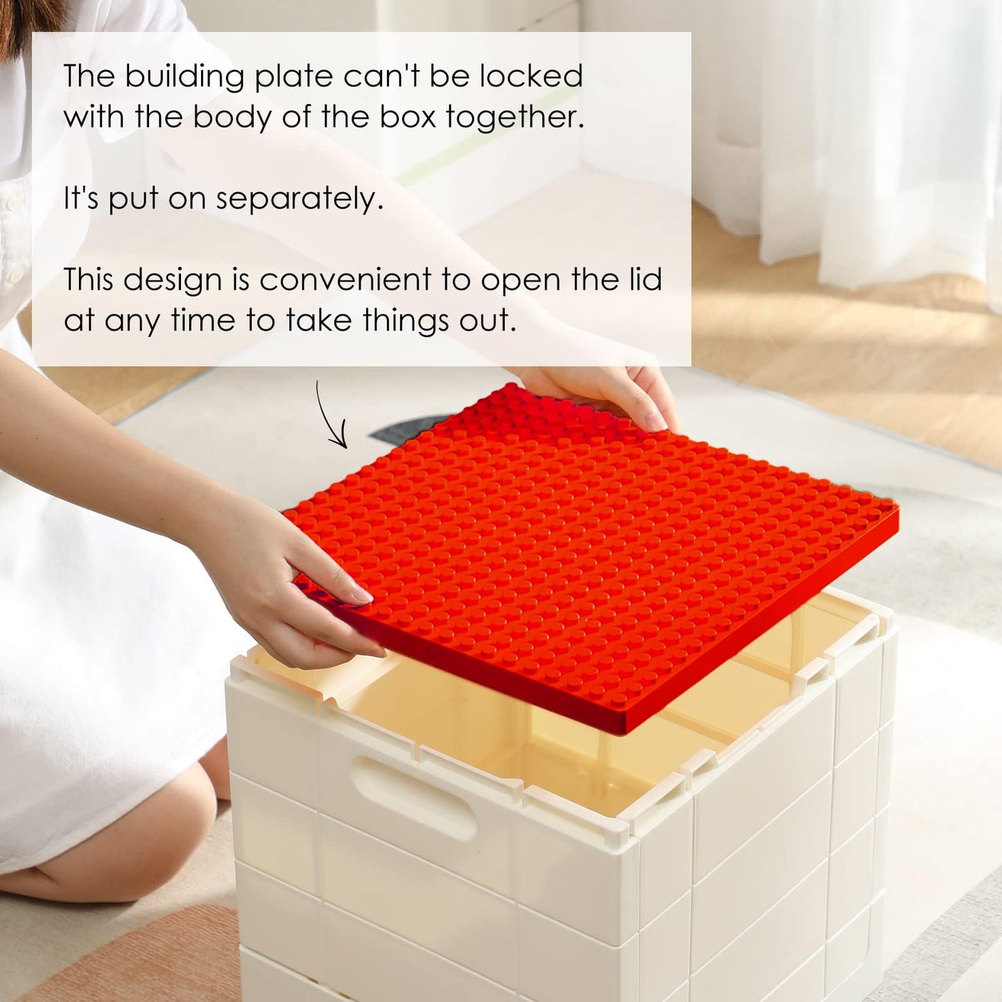 SHIMOYAMA Collapsible Storage Box with Building Baseplate Lid for Duplo Blocks, 26 Qt. Stackable Bricks Storage Bins for MEGA BLOKS, 25L Folding Utility Container for Lego Duplo Bricks, Red