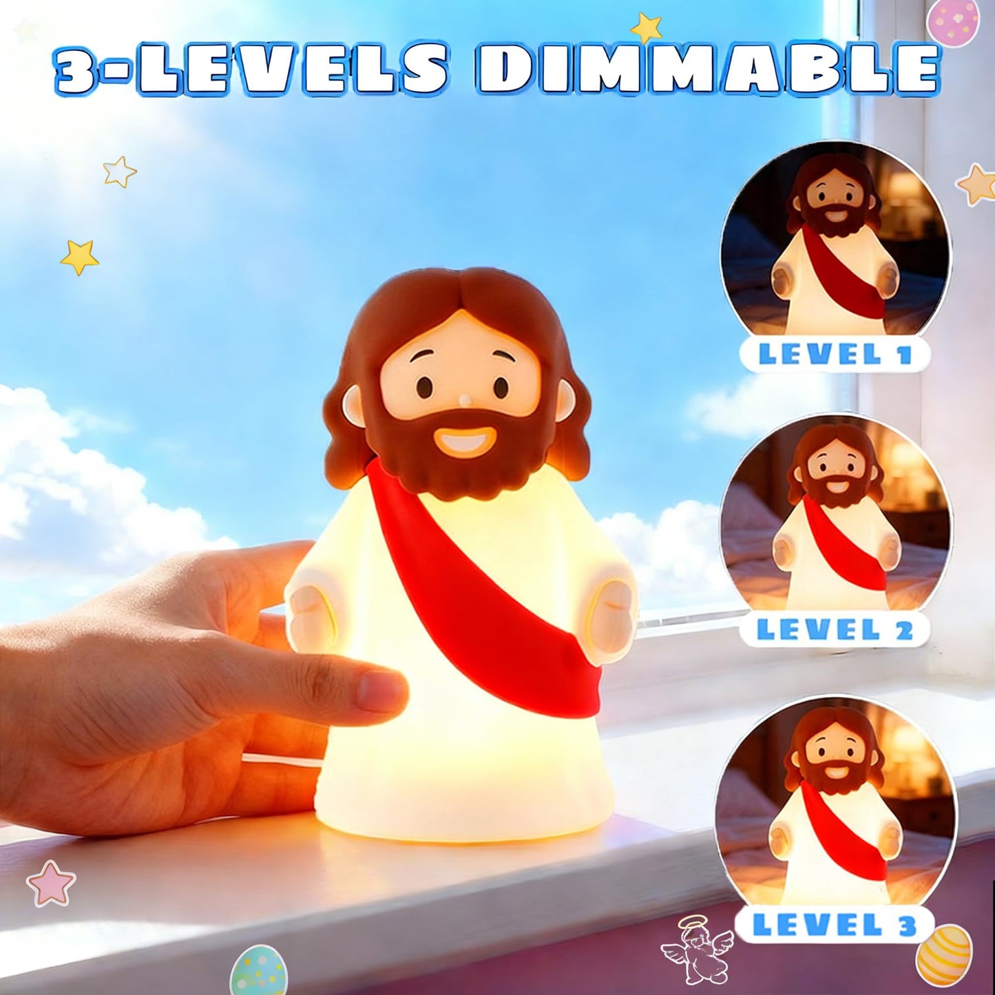 KangTen CHEN Jesus Night Light Rechargeable Bedside Night Light Dimmable Silicone LED Light Ideal for Religious Gatherings, Gifts for Sunday School, Baptism Presents, Easter Egg Decorations (red)