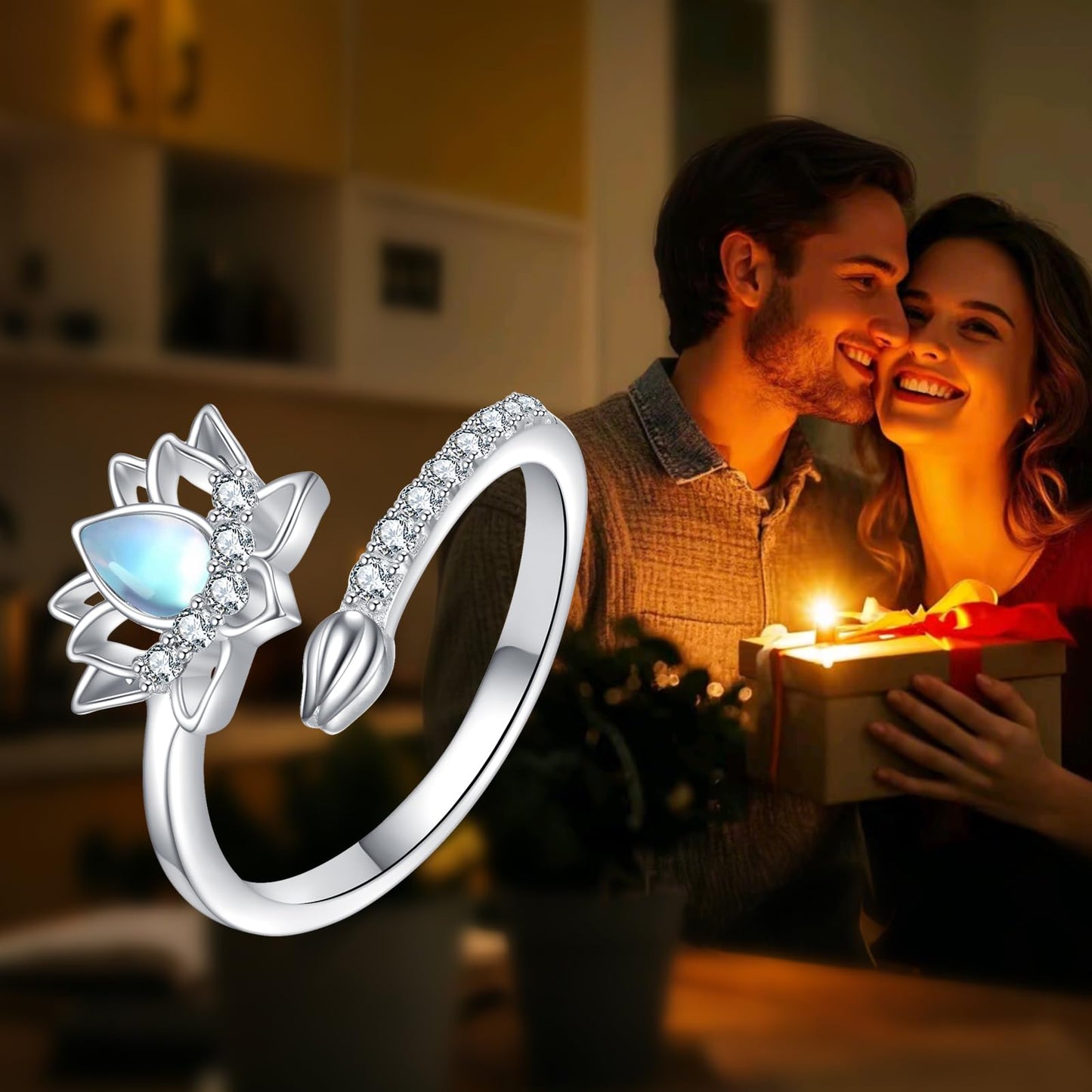 JBAERD Lotus Rings Sterling Silver Adjustable Lotus Rings Flower Jewelry Gifts for Women