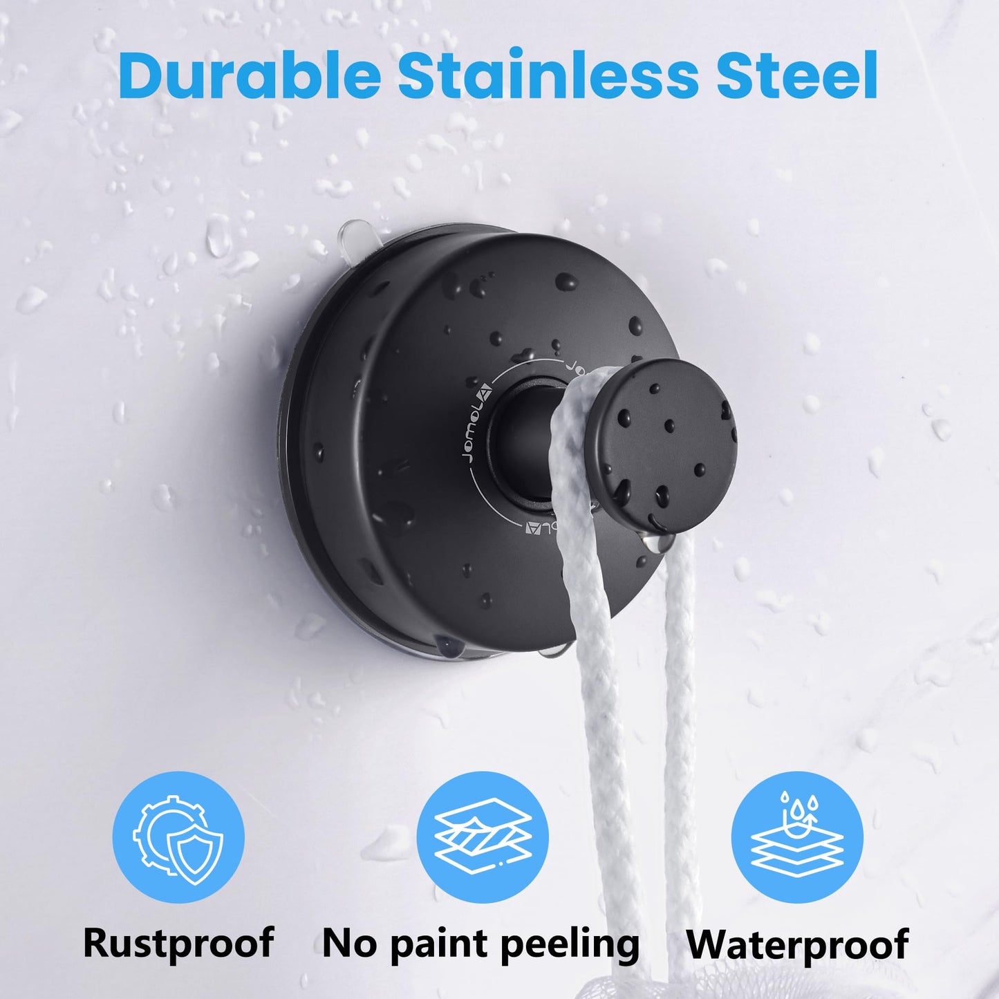 JOMOLA 2PCS Stainless Steel Suction Cup Hook Bathroom Towel Holder Utility Shower Hooks Hanger for Towel Storage Kitchen Utensil Vacuum Suction Cup Hooks, Matte Black