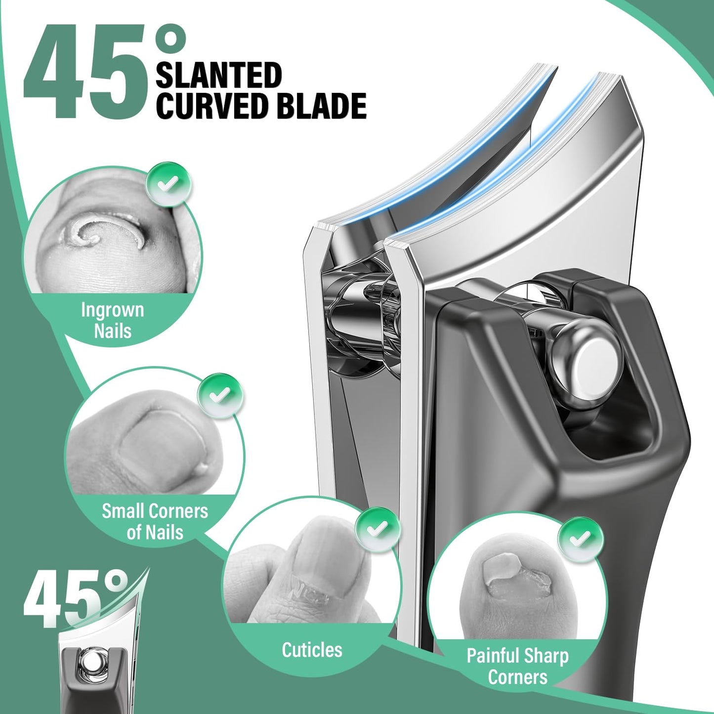 Upgrade Long Handled Toenail Clippers for Seniors with Lock, Large Toe Nail Clippers for Thick Toenails for Men Women, Wide Opening Slanted Fingernail Clippers with Catcher Precision Nail Cutter Set