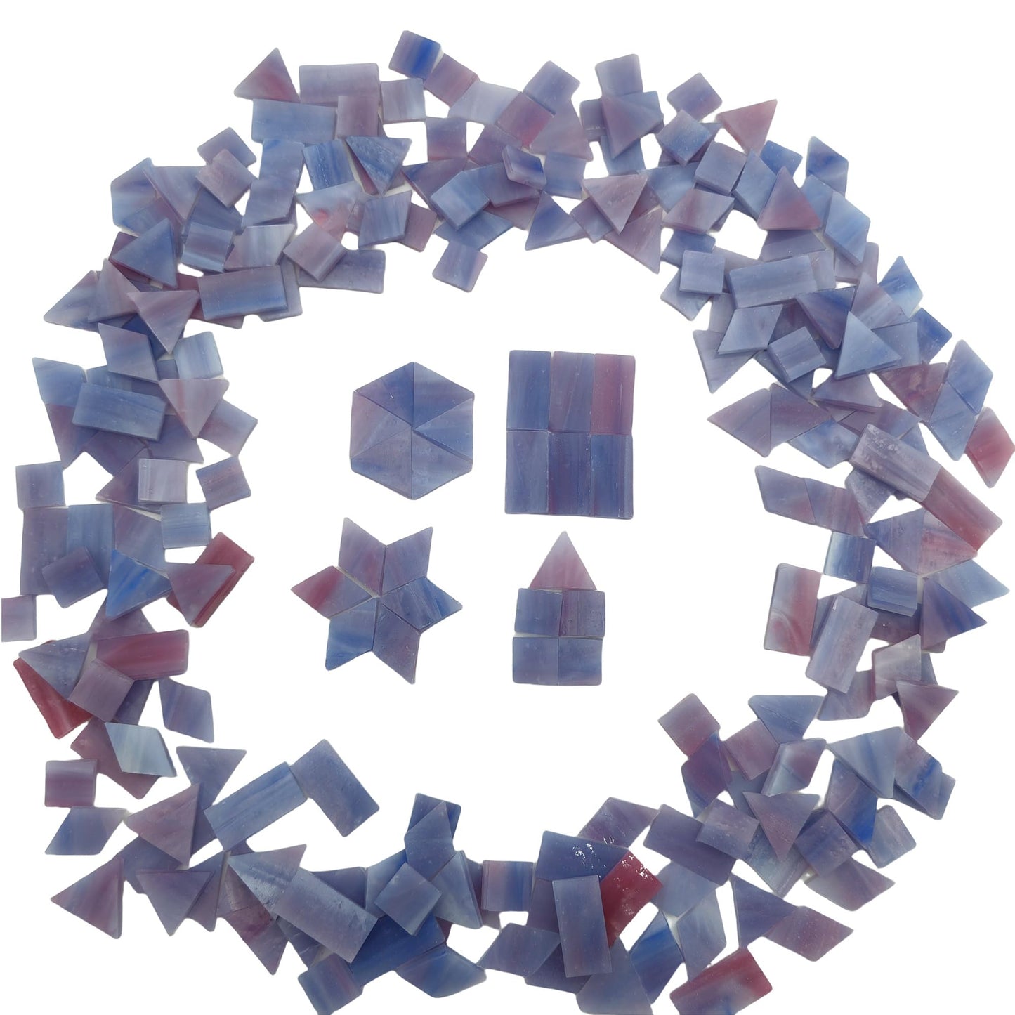 4 Shapes Mixed Glass Mosaic Tiles,Square+Diamond+Triangle+Rectangle 220 PCS Stained Glass Mosaic Pieces for Handmade Art Crafts and Home Decoration (Violet)