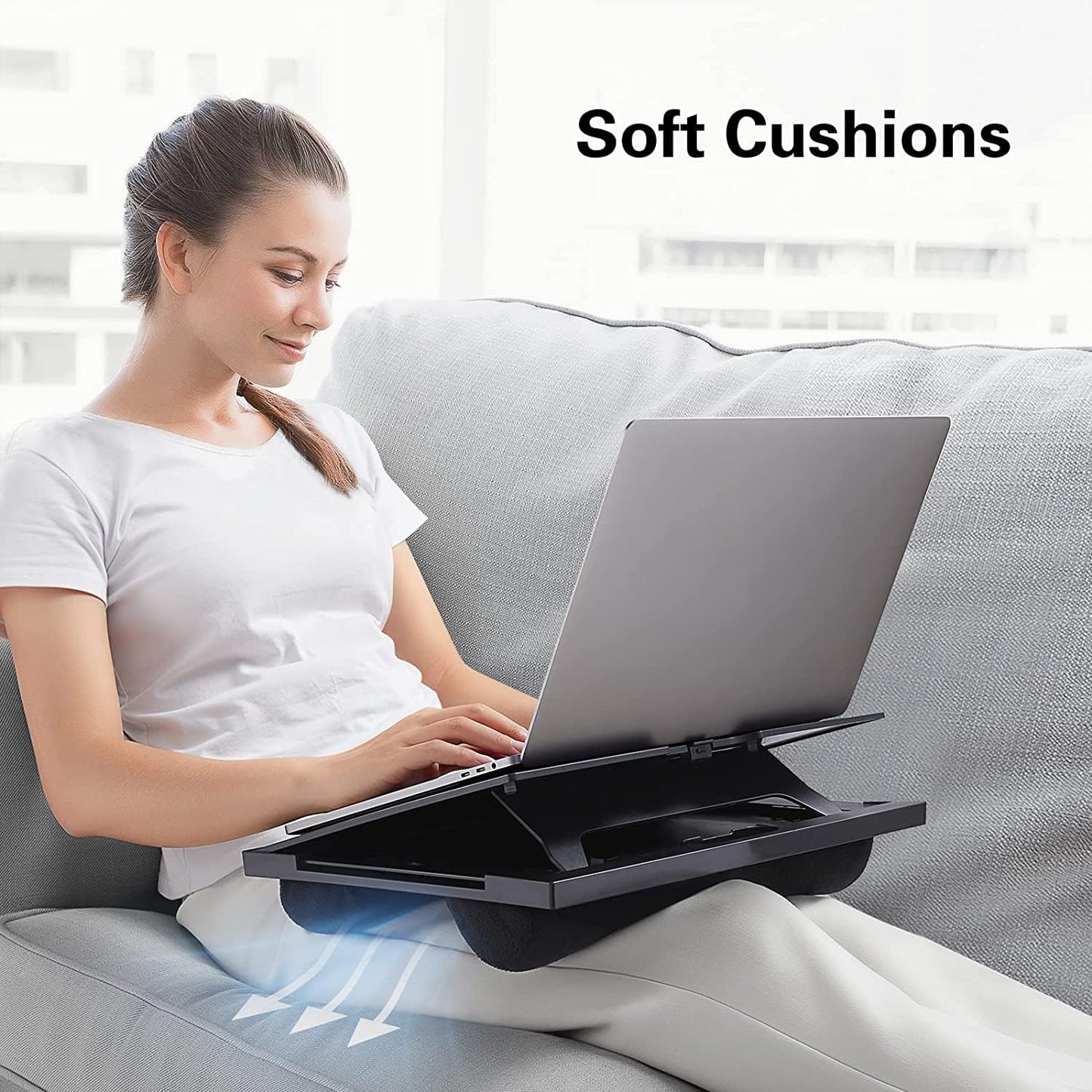 HUANUO Lap Desk Fits Up to 15.6 inch Laptop, Adjustable Laptop Stand with 6 Tilt Angles, Retractable Mouse Pad Tray with Cushion, Portable Lap Desk for Bed, Couch, Sofa, Reading, Writing