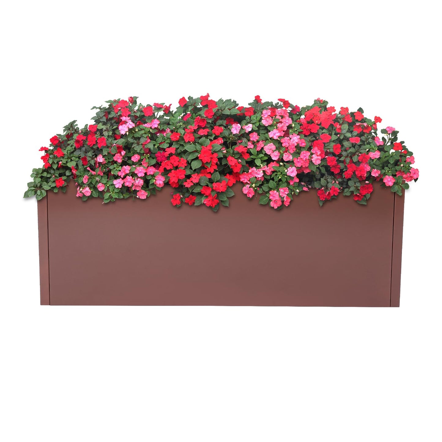 LIYABIN 38'' Large Planter Box, Steel Rectangular Elevated Plant Container with Drainage Holes Rustproof & Heavy Duty for Outdoor Modern, Patio, Balcony, Yard & Indoor Greenery (Brown)
