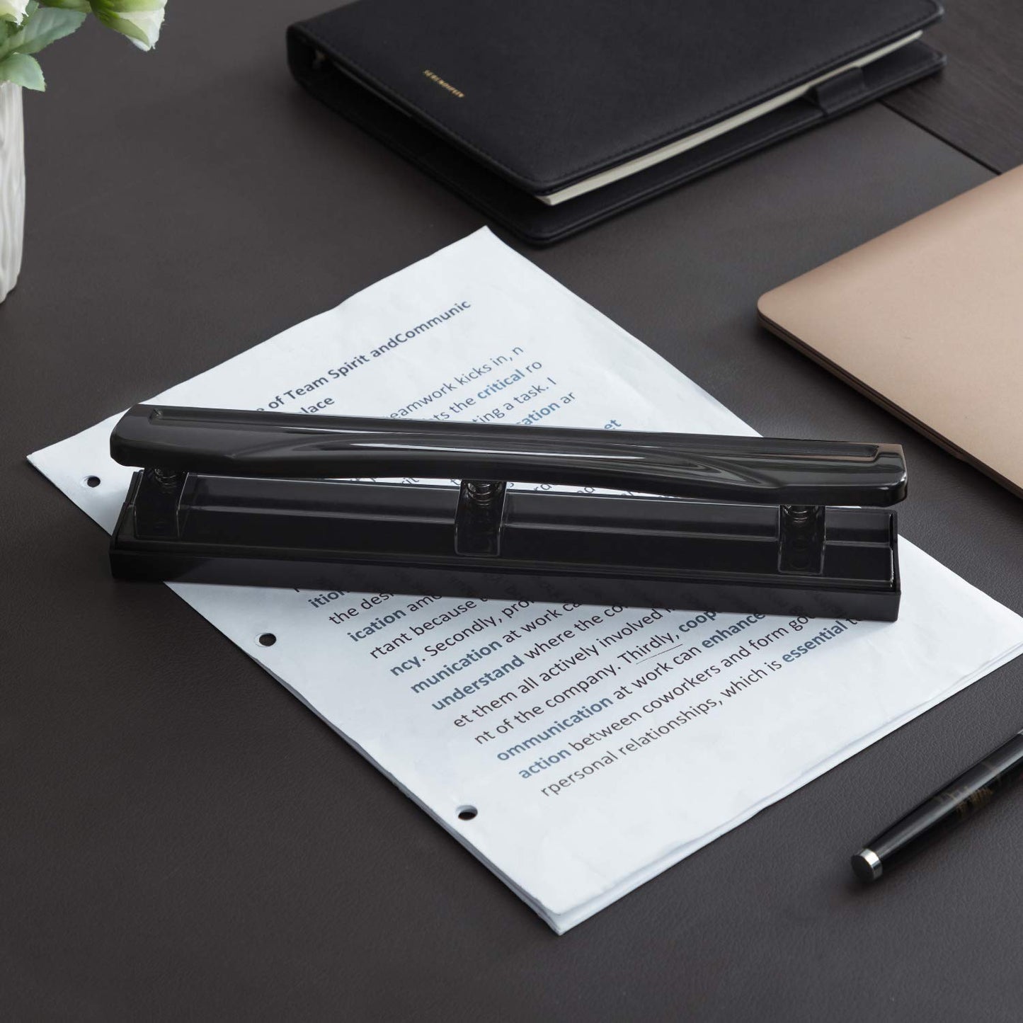 Amazon Basics 3 Hole Punch, 10 Sheet Capacity, Black, Easy-Clean Tray