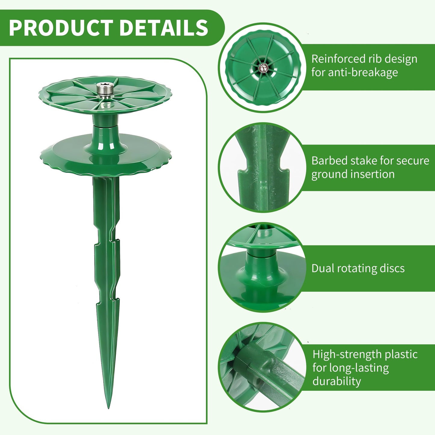 2 Pack 10 Inch Garden Hose Guide Stakes, Upgraded Reinforced Disc, Rotatable Double-Disk Sun Protection Heavy-Duty Plastic Stake, Hose Guard for Yard, Lawn & Flower Bed Landscaping (Green 2Pcs)