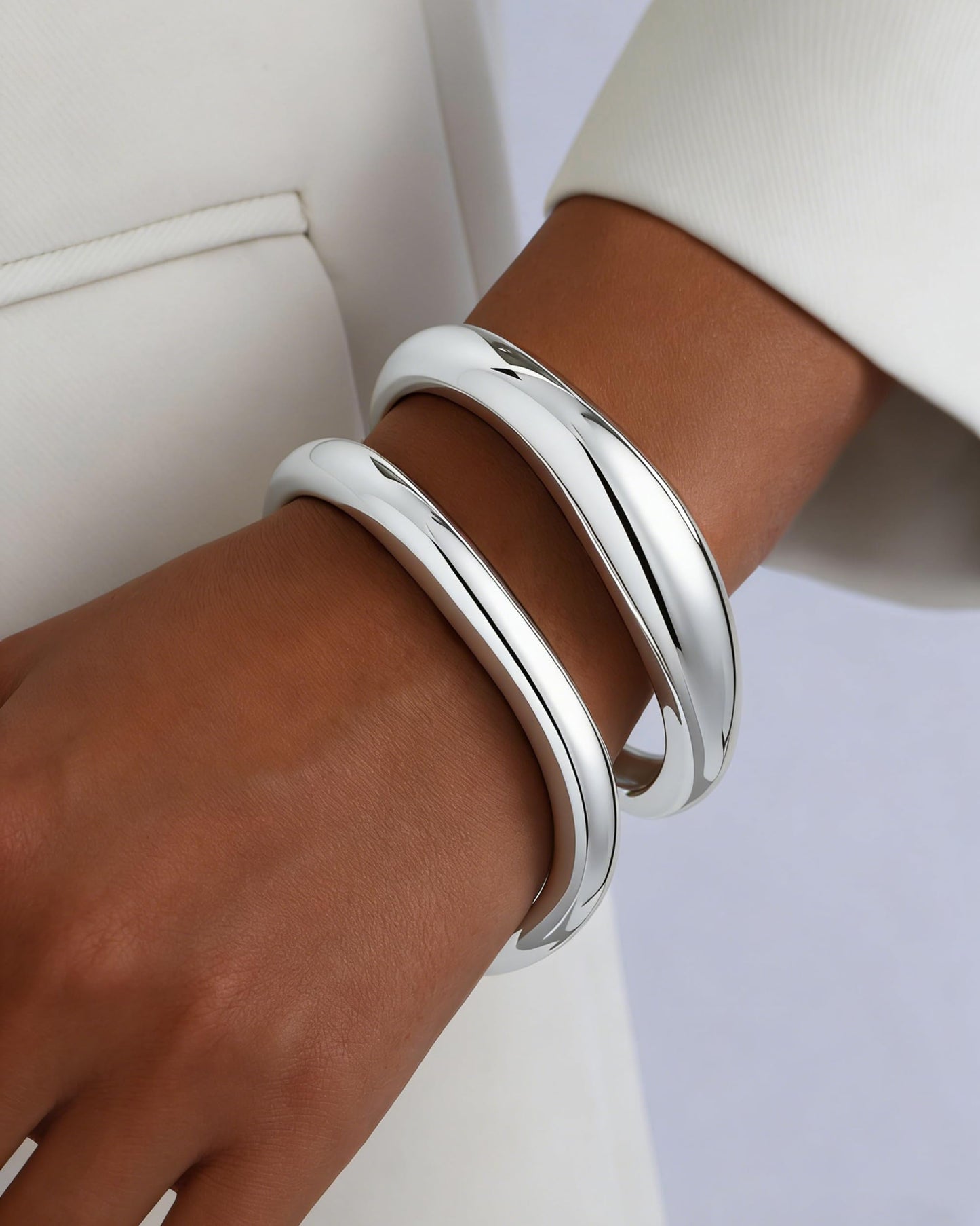 AYWFCBF Silver Bracelets for Women, Trendy Bracelet Stack 2pcs Hinged Open Cuff Silver Bangles Jewelry Sets for Women