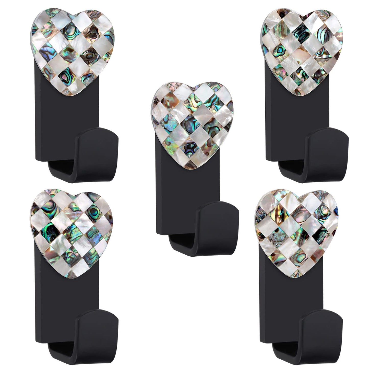 Rockcloud 2 PCS Abalone Shell & White Shell Wall Mounted Hooks with Screws, Coat Hanger Hooks for Home Office Bedroom Decor, Heart-Shaped