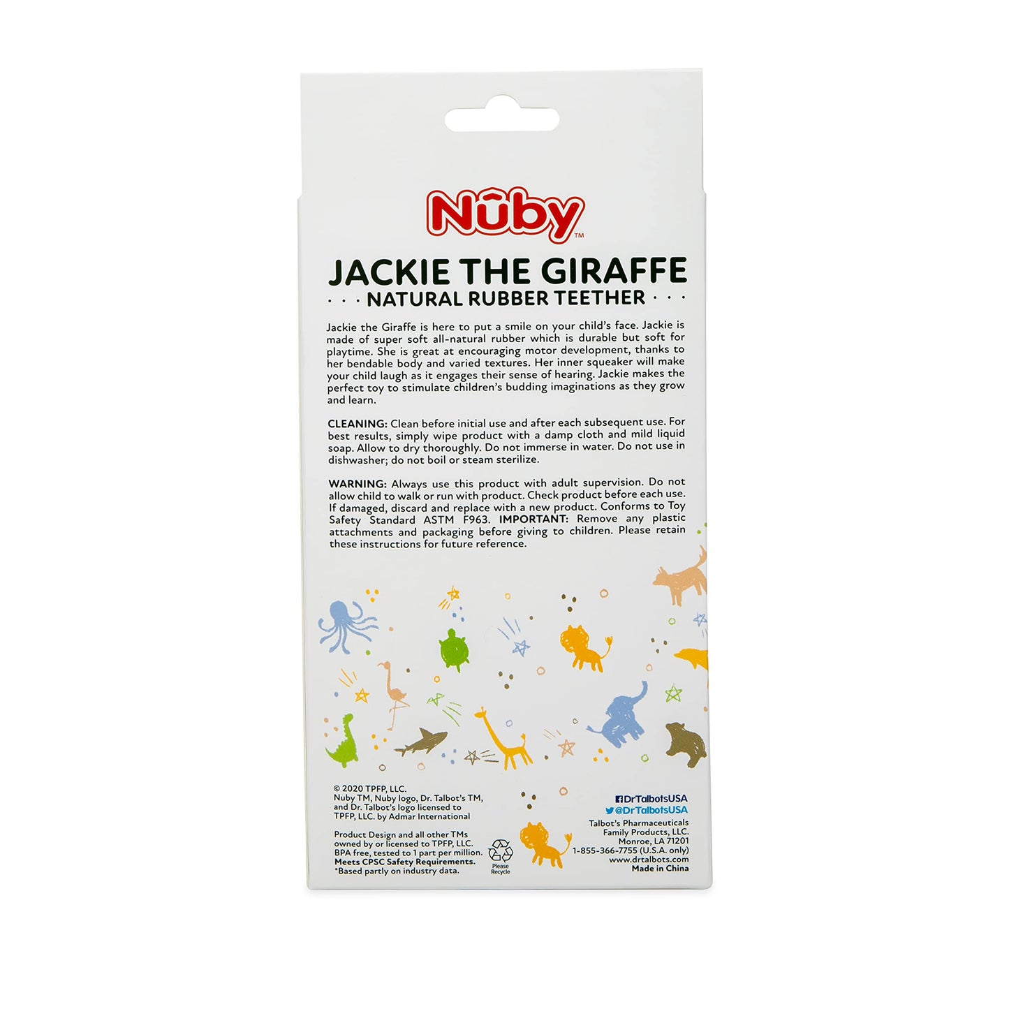 Nuby Jackie The Giraffe Natural Rubber Teether - 3+ Months - Baby Teething Toy