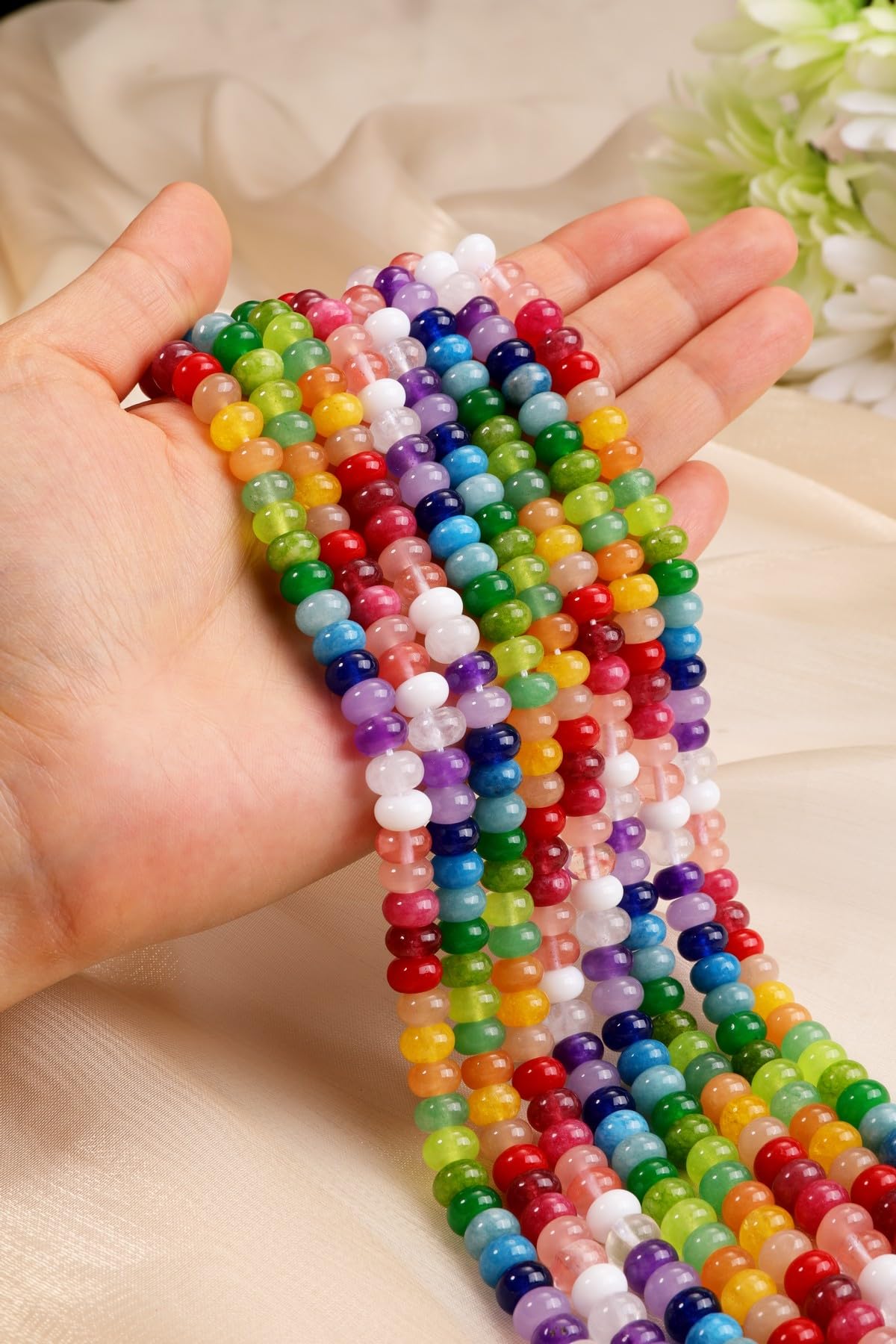 Jovivi 5x8mm Mulitcolor Natural Rondelle Stone Beads,Polished Semi Precious Gemstone Abacus Beads,Genuine Real Healing Crystals Bead for Bracelet Necklace Jewelry Making
