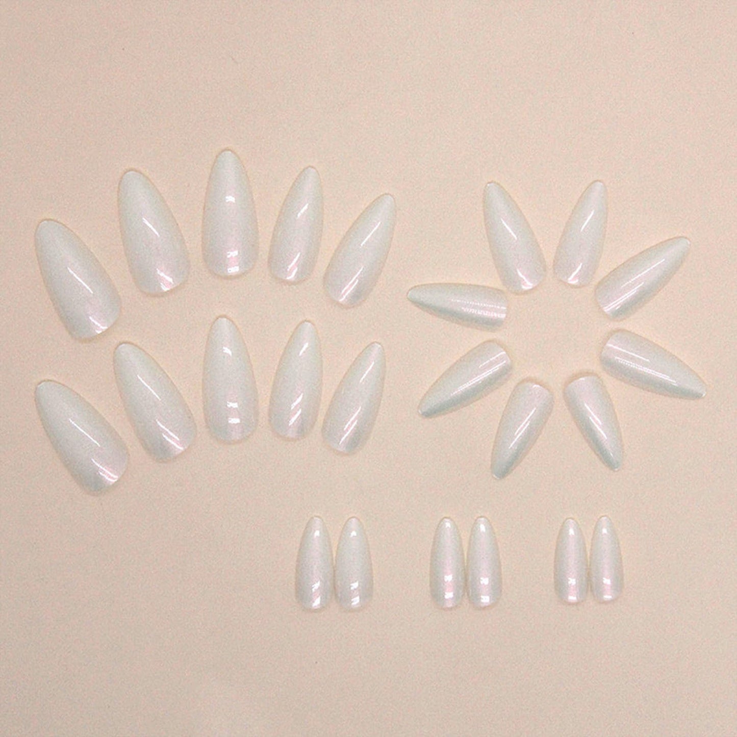 FJSMTOPl White Press on Nails - Medium Almond Fake Nails - with Designs Pearl White False Nails Press ons - Glue on Nails Chrome - Cute Acrylic Nail Artificial Stick on Nail for Women 24Pcs