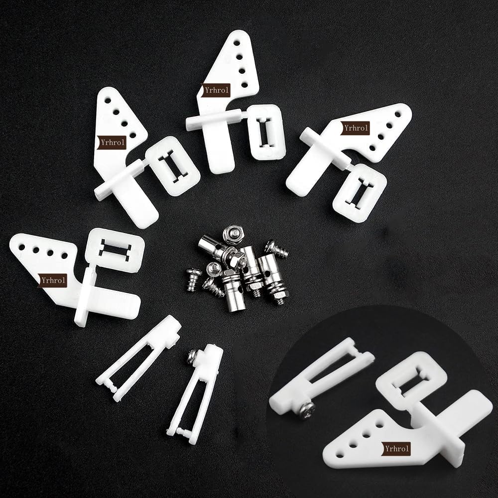 Yrhrol 20Pcs Adjustable Pushrod Connector Linkage Stopper 1.3mm + 20Pcs Nylon Control Horns 21x10 mm + 20Pcs 1.2 x 210mm Z Push Rods Parts Compatible for RC Airplane Plane Boat Replacement (20pcs)