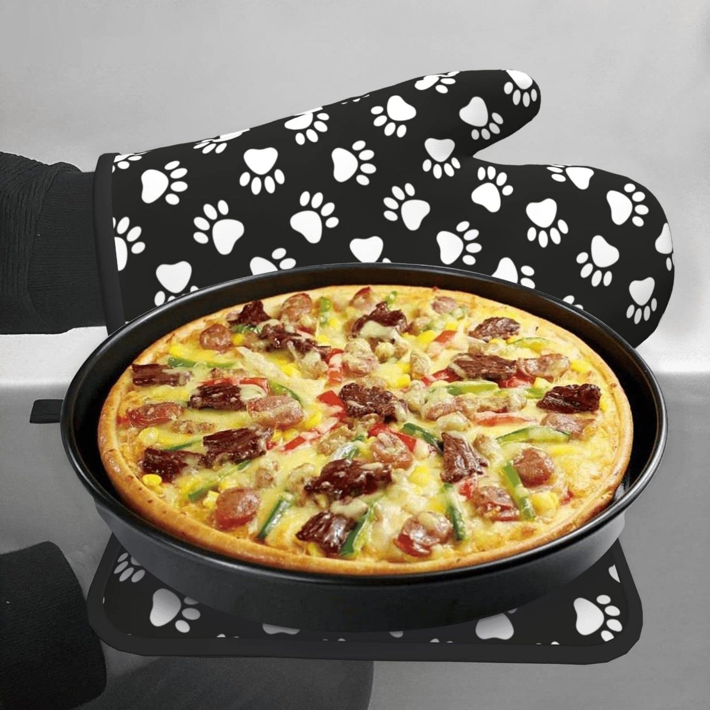 Oplp Dog and Cat Paw Print Oven Mitts and Pot Holders Heat Resistant Oven Mitts Safe for Baking Cooking BBQ