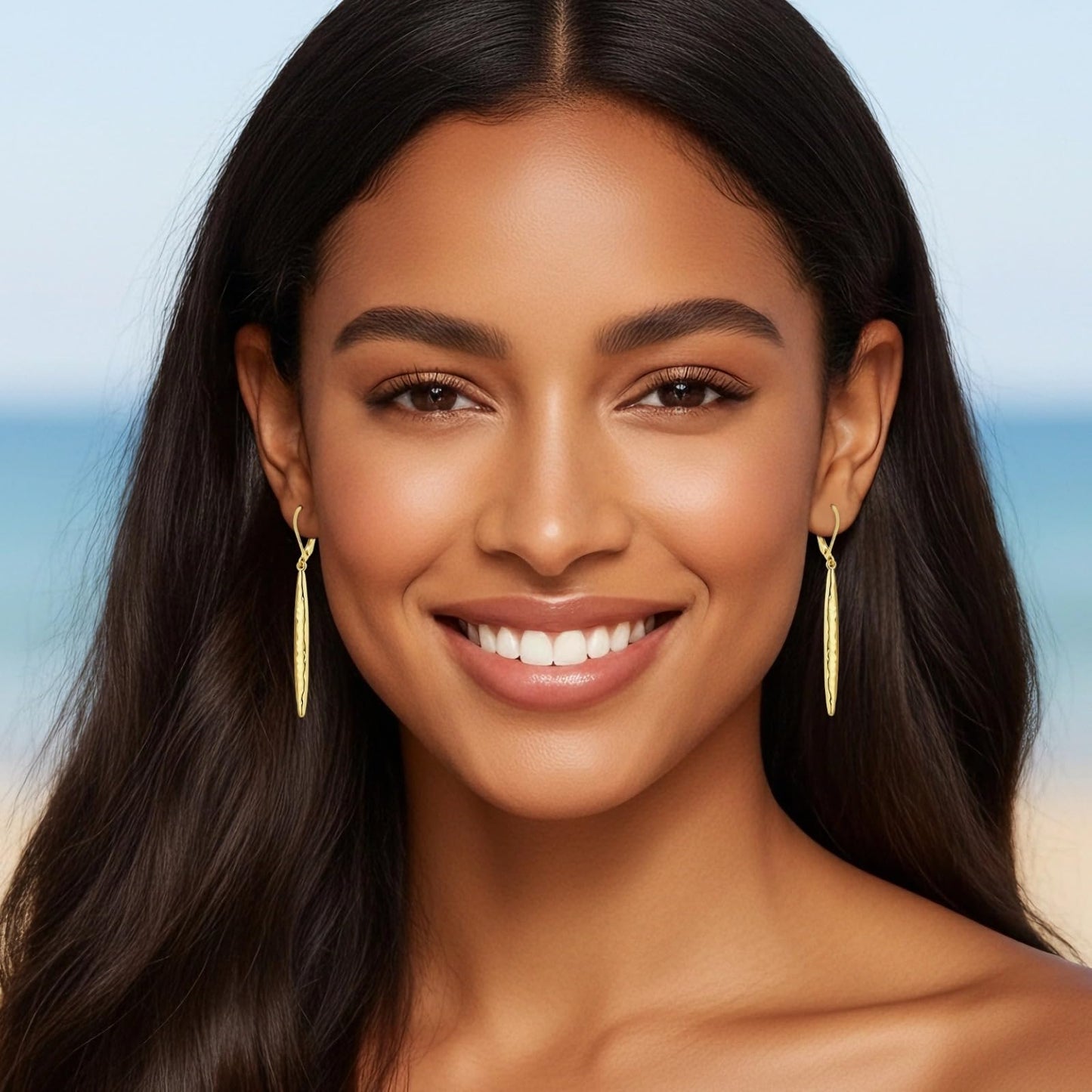 Hammered Long 14K Gold Dangle Earrings for Women Lightweight Leverback Drop Earrings Jewelry Gift