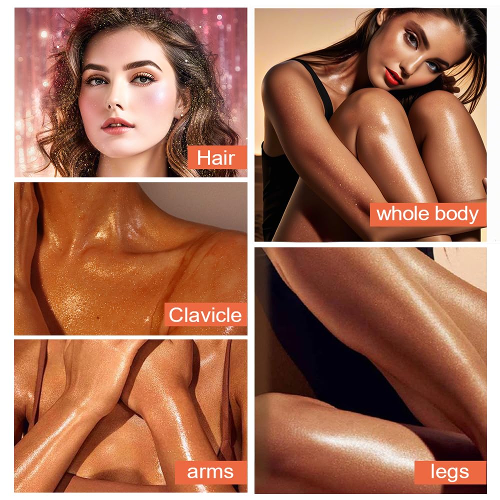 Glitter Body Highlighter Powder Body Shimmer Sparkle Face Brightening Highlighter Powder for Face Eyes Body Glow Makeup With sponge head（05#）