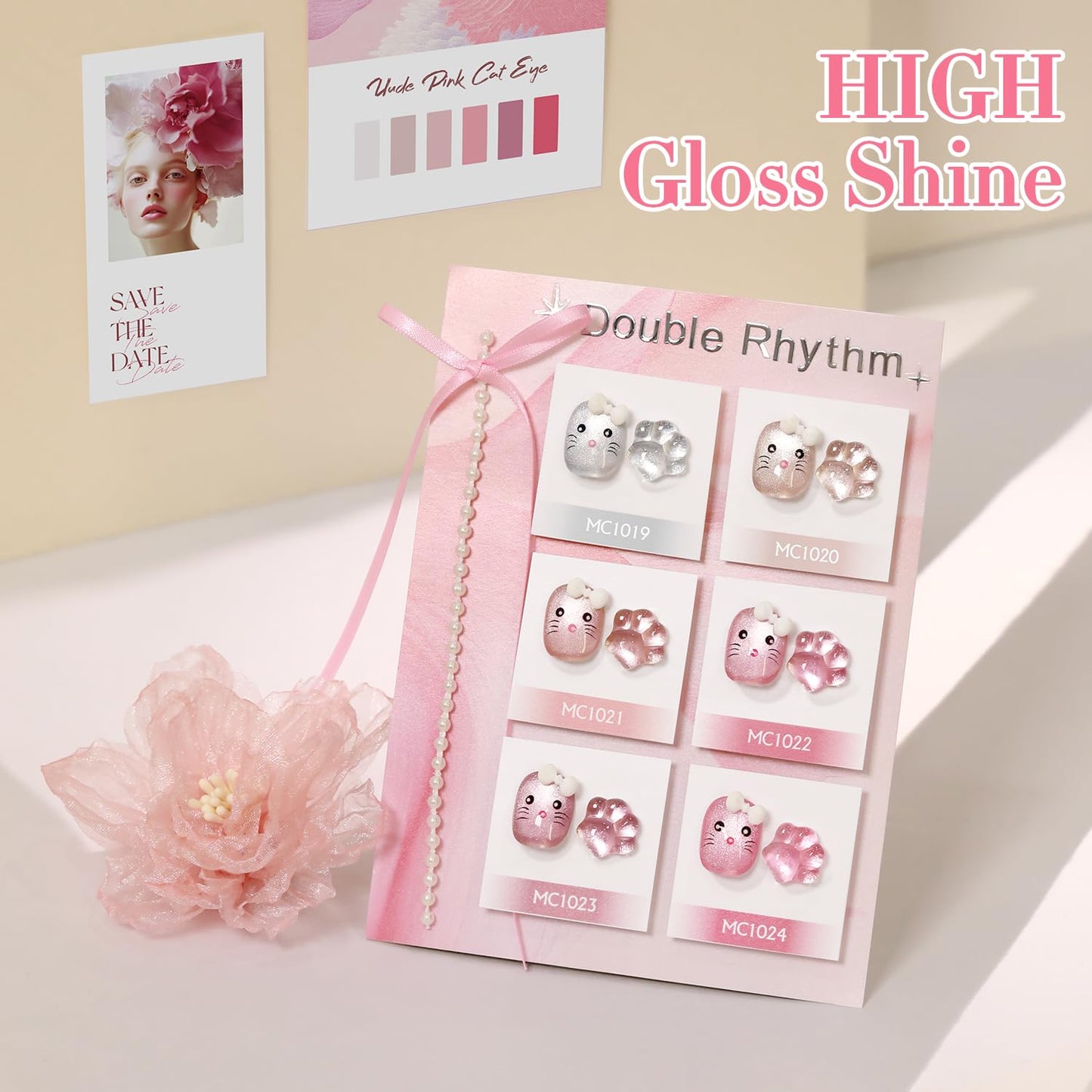 Double Rhythm 6 Colors Cat Eye Gel Polish Set Shimmer Glitter with Magnet Holographic Reflective Magnetic UV Nail Art Kit (6-Kit 14)