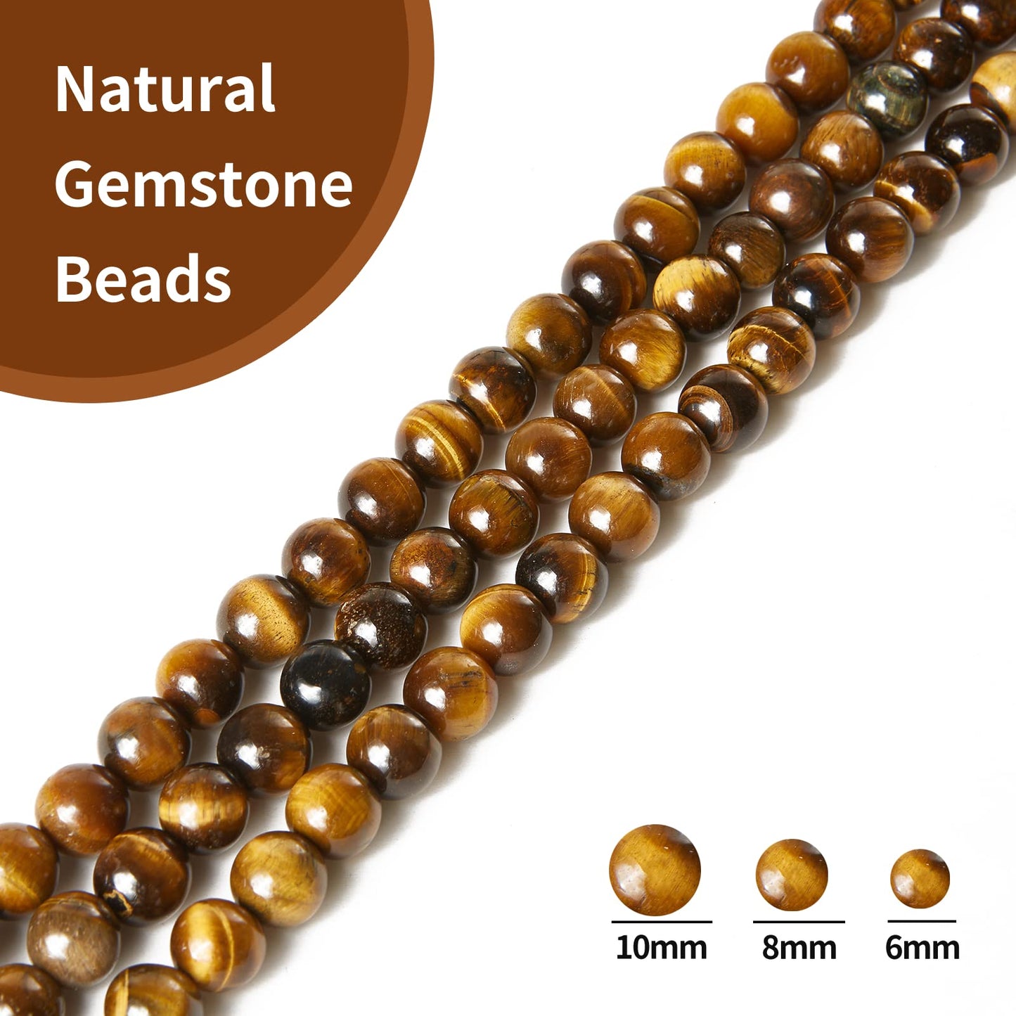 35pcs 10mm Natural Yellow Tiger Eye Beads Gemstone Beads Round Loose Beads for Jewelry Making