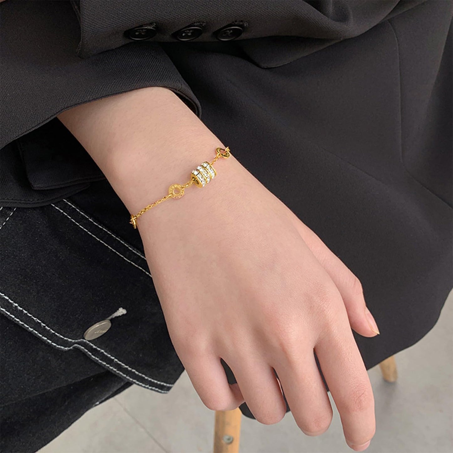 Vbvbip 18K Gold Plated 316L Stainless Steel Bracelets Bangle Collection - 12 Unique Designs + Matching Diamond-Accent Titanium Steel Chain, Gift for Women