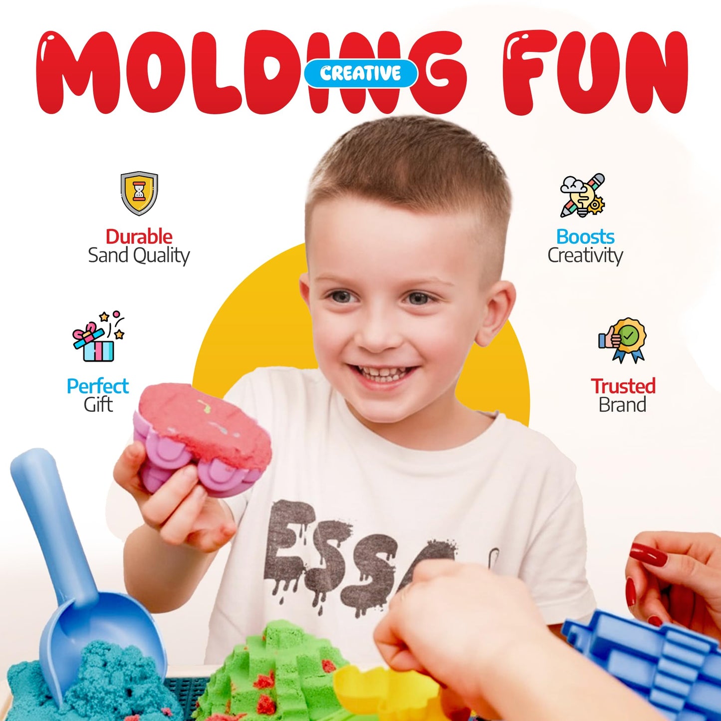 Sleepah Play Sand Sensory Sand Set for Boys & Girls Age 3 4 5 6 7 8 No Mess Never Dries Out Toy Perfect for Shaping Squeezing Scooping Rolling Molding – 31p Set 5 Colors Large Arts & Crafts Set Gift