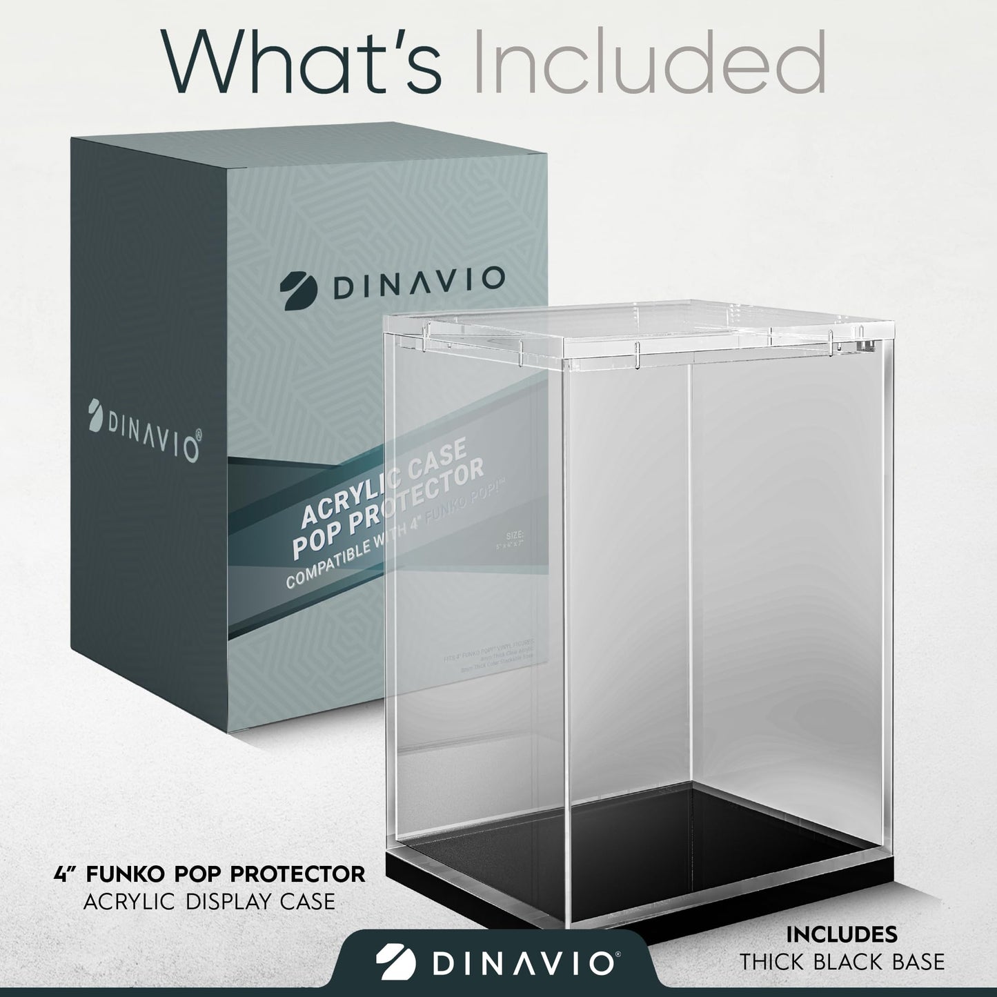 Dinavio Crafthouse Funko Pop Protector - Acrylic Display Case - Sturdy Stackable Design - 4mm Case for 4" Vinyl Figures - Black Base