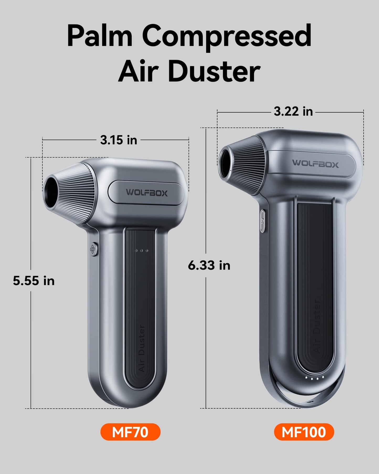 WOLFBOX MF70 Compressed Air Duster-110000 RPM Electric Air Duster with Extended Runtime, 3-Speed Rechargeable Air Blower for Keyboard, Computer, Camera, Car, Home, 5 Nozzles