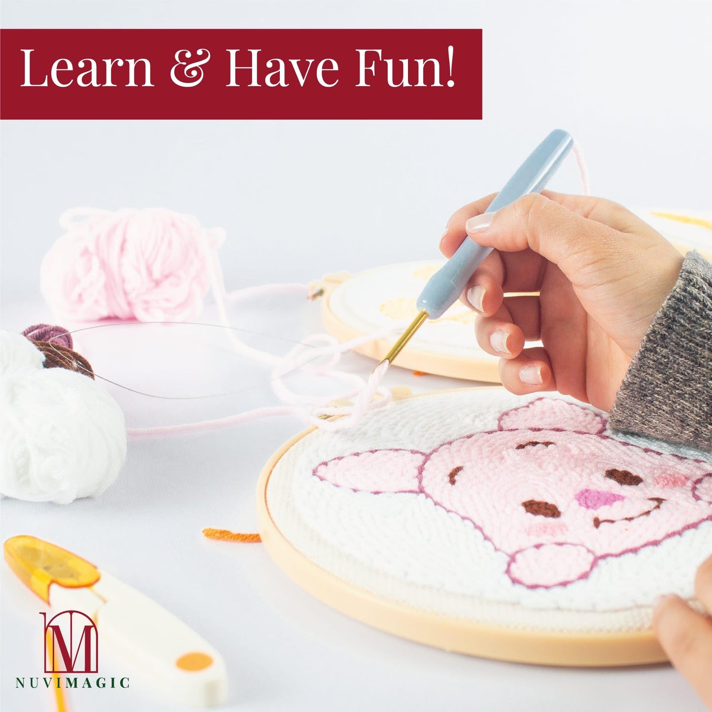 Nuvimagic - Punch Needle Kit for Beginners & Adults - Complete DIY Punch Embroidery Kit with 4 Unique Patterns - Perfect Needle Punch Kits for Creative Art