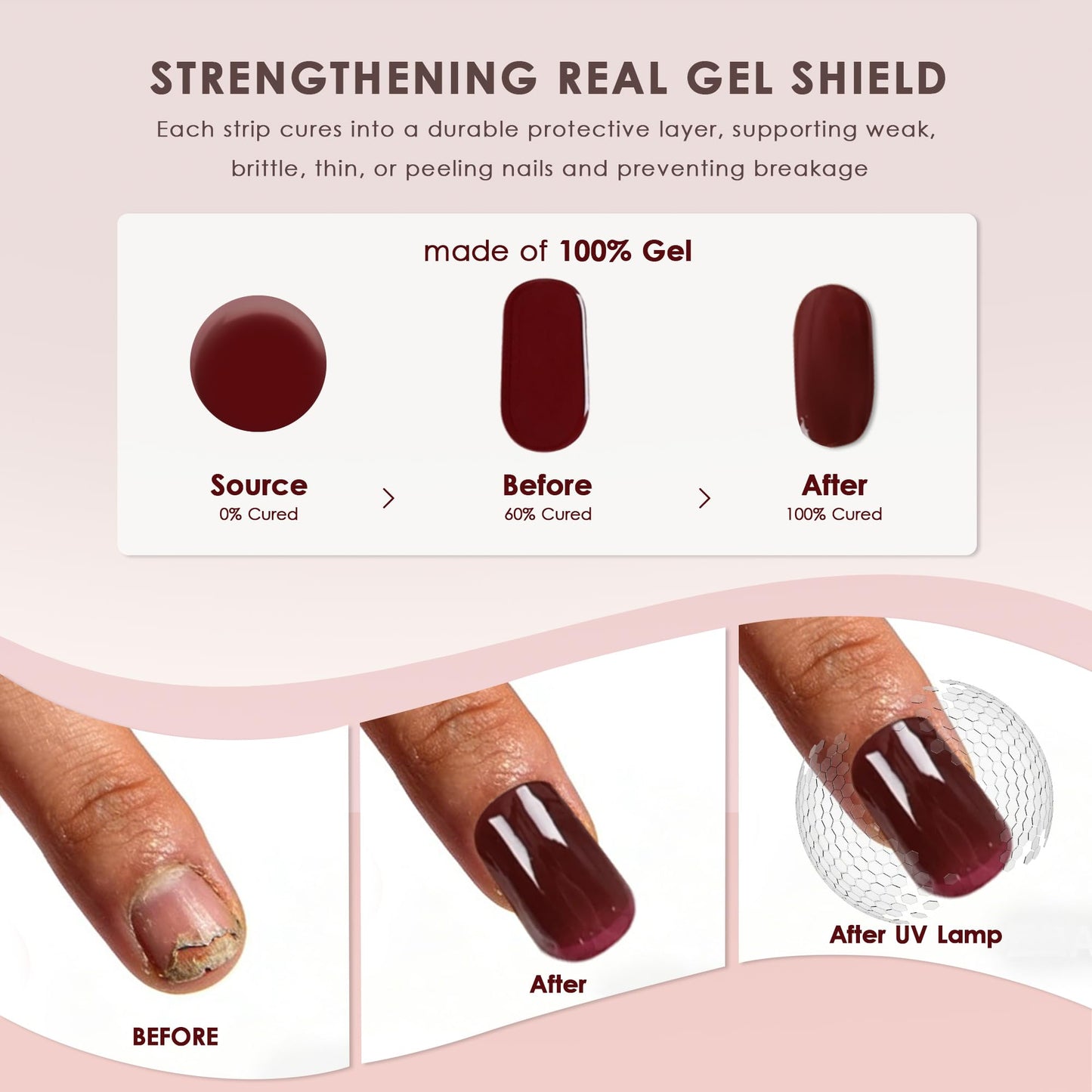 KHARITA Semi Cured Gel Nail Strips – Real Gel Nail Polish Wraps | Long Lasting Easy Peel-Off Removal | Hema-Free | 20-Piece Solid Warm White Salon Sticker Kit with UV Light