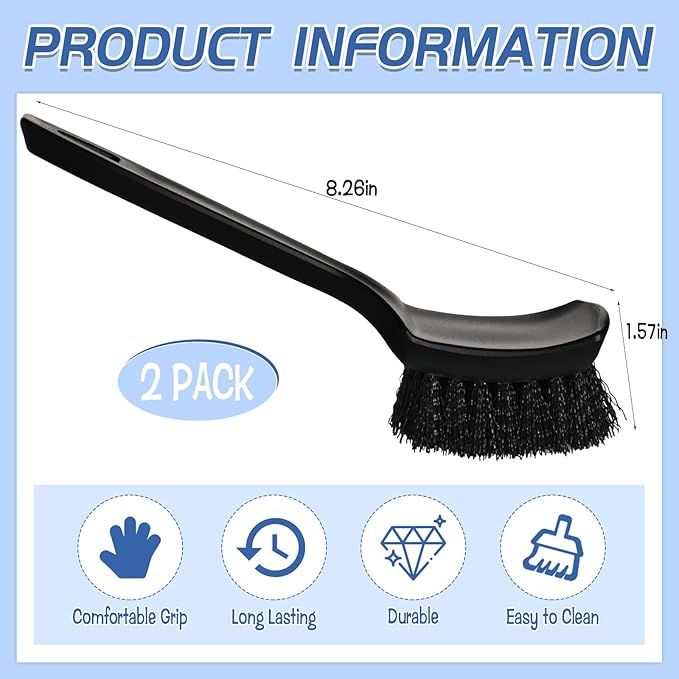 BOUTICOL 2 Pcs Bird Bath Brush Black Hard Bristle Cleaning Brush with Ergonomic Handle Utility Bird Bath Scrub for Bird Feeder Bath Accessories Fountain Outdoor Cleaning