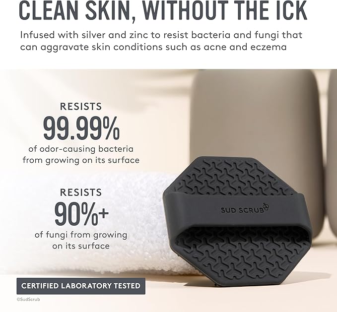 Sud Scrub® Antimicrobial Silicone Face Scrubber, 1 Pack, Gentle Face Exfoliator for Sensitive Skin, Eco Friendly Facial Cleansing Brush, Exfoliating Face Brush for Men and Women (Charcoal)