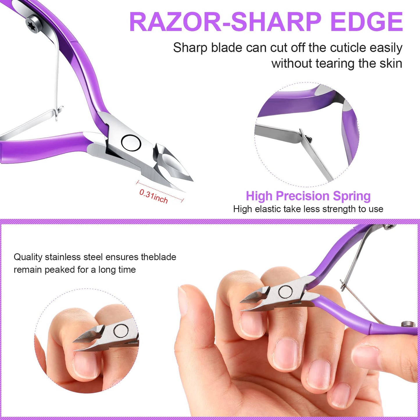 Mudder Acrylic Nail Clippers Kit False Nails Tips Cutter Professional Cuticle Trimmer Nipper Cutter Pusher Remover Stainless Steel Manicure Pedicure Art Tools Set Salon Home(Purple)