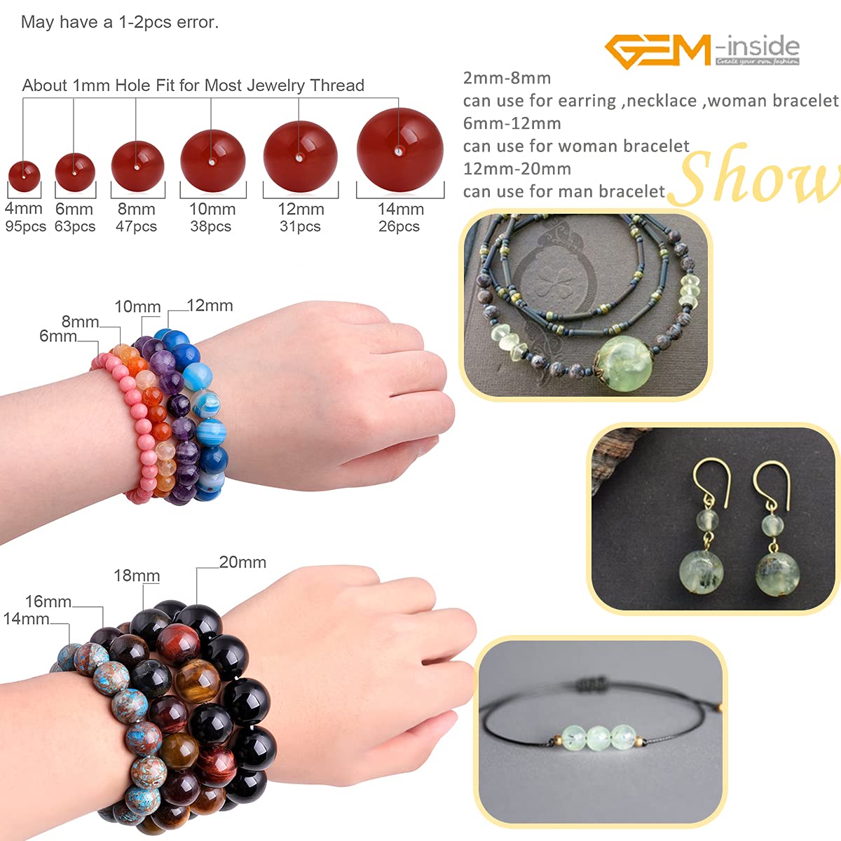 GEM-insid Prehnite Gemstone Loose Beads Natural Energy Power Beads for Jewelry Making 8mm Round 15"