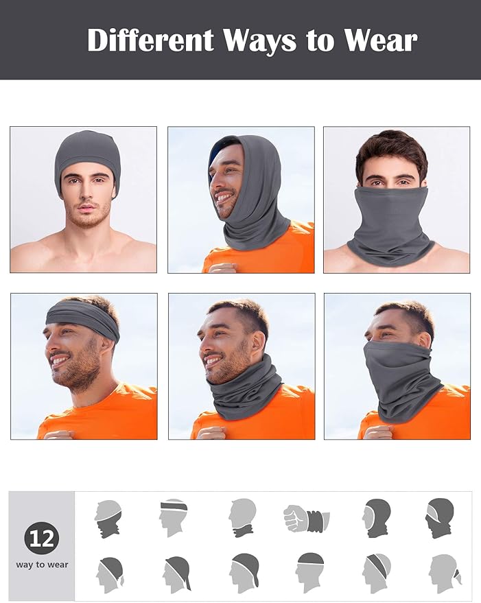 Geyoga 9 Pieces Winter Face Mask for Men UV Protection Mask Sunscreen Breathable Windproof Neck Gaiters Scarf Fishing Cycling Running (Dark Grey)