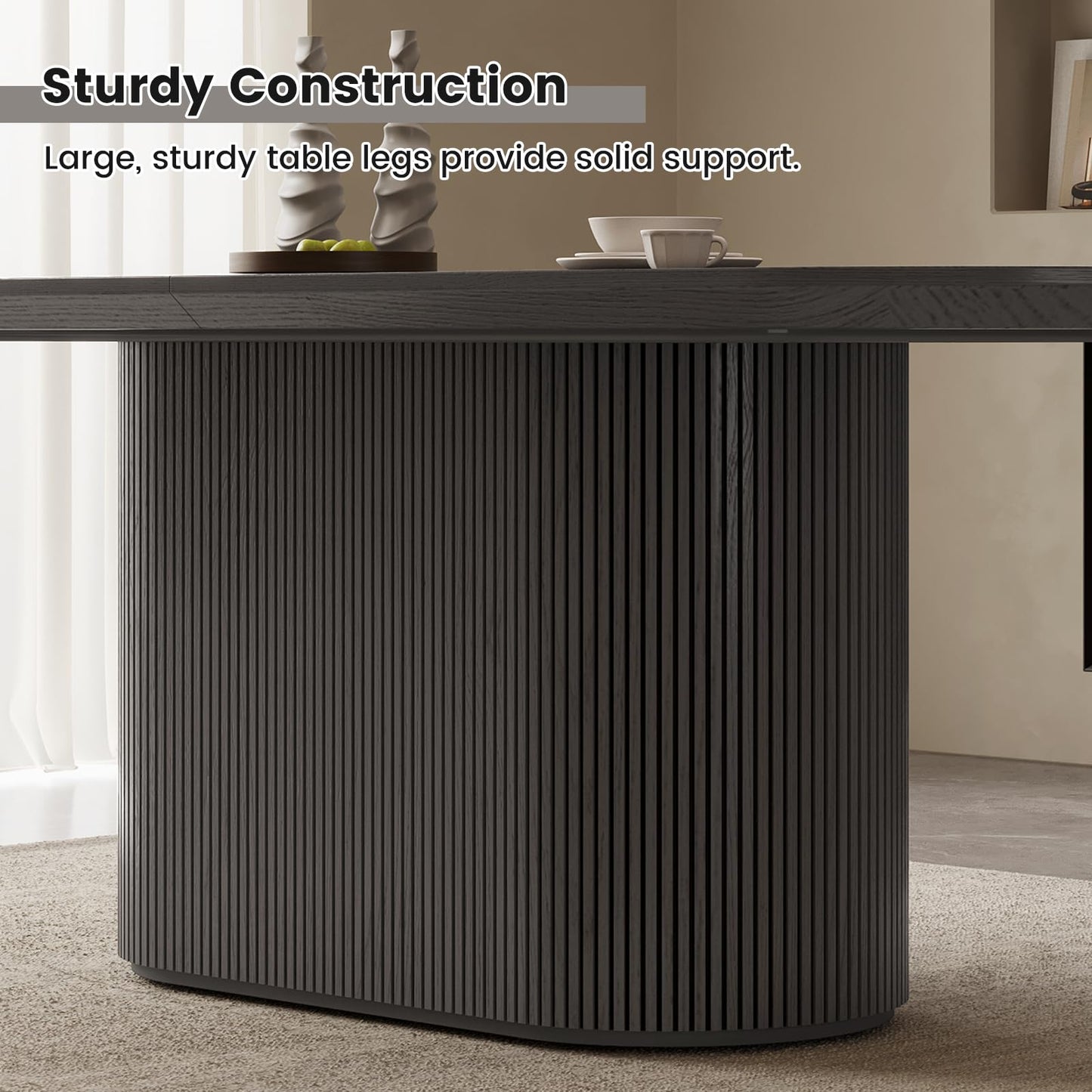 TreLined 86.61" Oval Dining Table for 8, 8 Seat Dining Room Table for Kitchen, Living Room, Large Kitchen Tables with Oval Pedestal, Modern Dinner Tables, Black