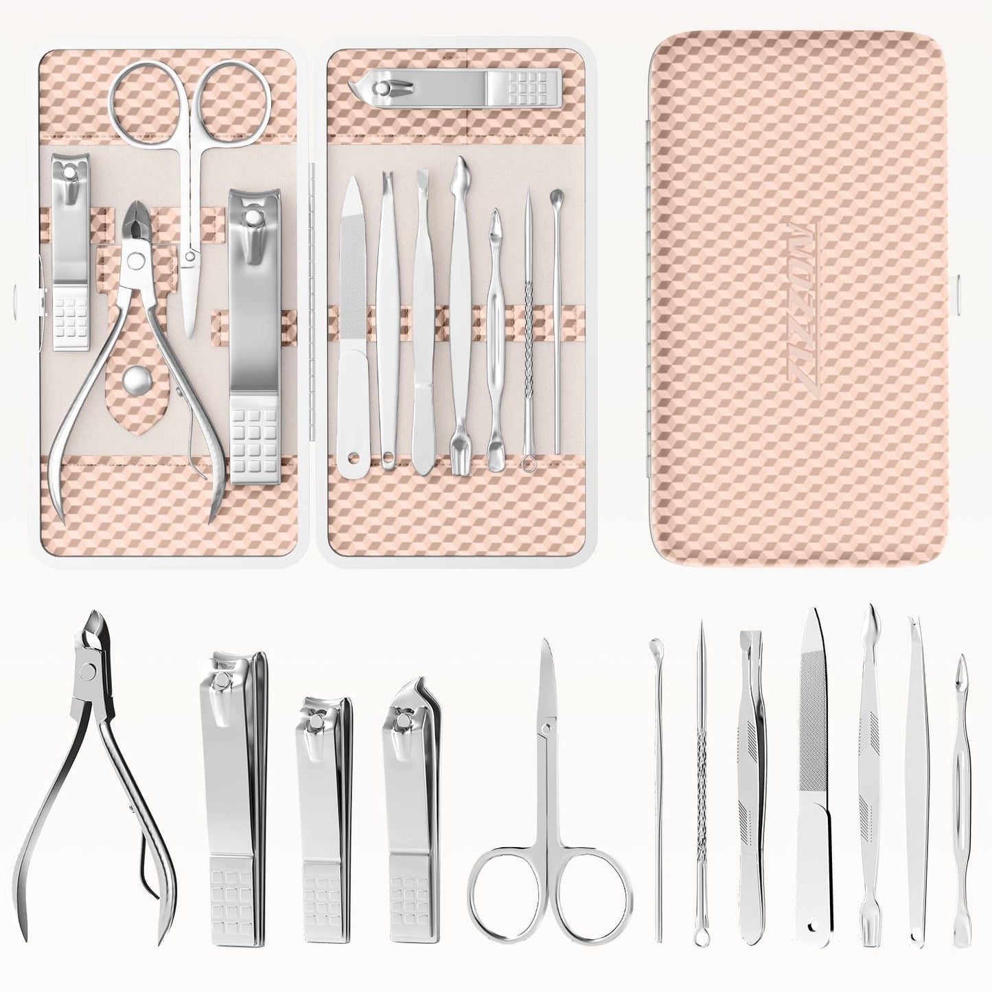 ZIZZON Professional Nail Care kit Manicure Grooming Set with Travel Case(Rose Gold)