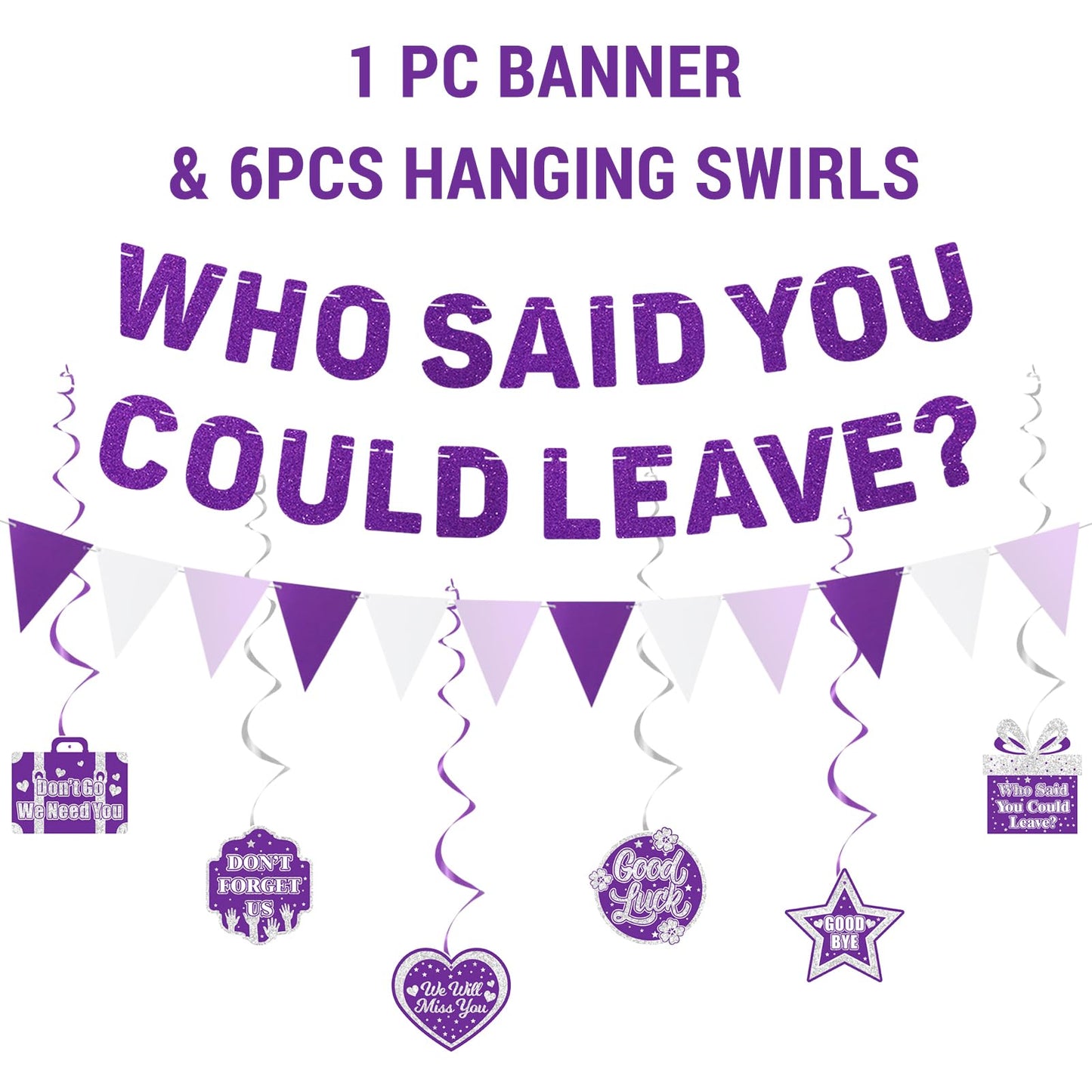 Roetyce Farewell Party Decorations, Purple Silver Who Said You Could Leave Banner Cake Toppers Balloons Hanging Swirls, Going Away Retirement Leaving Party Decorations, Coworker Goodbye Party Supplies