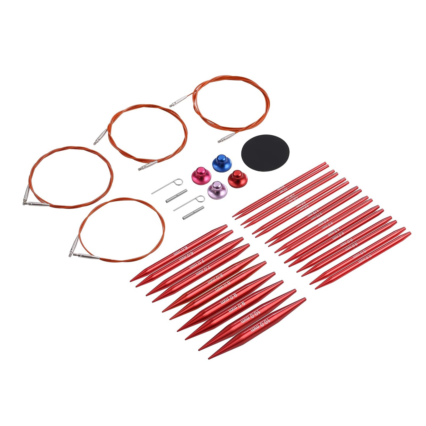 Guclud Interchangeable Circular Knitting Needles Set 4-Inch | US 2.5-15 (3.0-10.0mm) | 13-Pair of Metal Circular Needles | 4 Cables (16", 24", 32", and 40"), Accessories & Case (Rose Red)