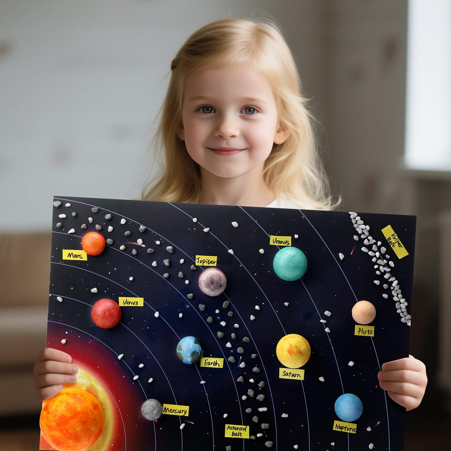 Innconee 20 Solar System Model Project Kit with 10 Foam Ball LED Lights 12 Pigment 2 Brushes Solar System Background DIY Outer Space Planet Foam for Kid School Science Projects Arts Crafts(Rectangle)